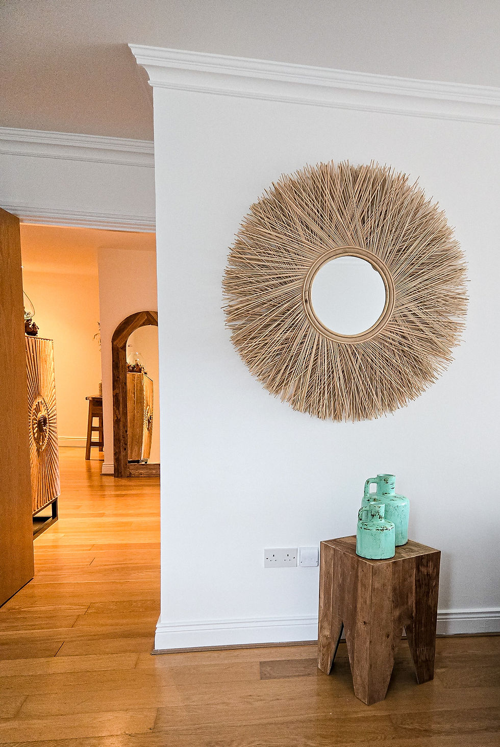 Thumbnail: Sunshine Designer Rattan large mirror bedroom halway interior design Bali vibe by 7th element Ireland Dublin  Cork Galway