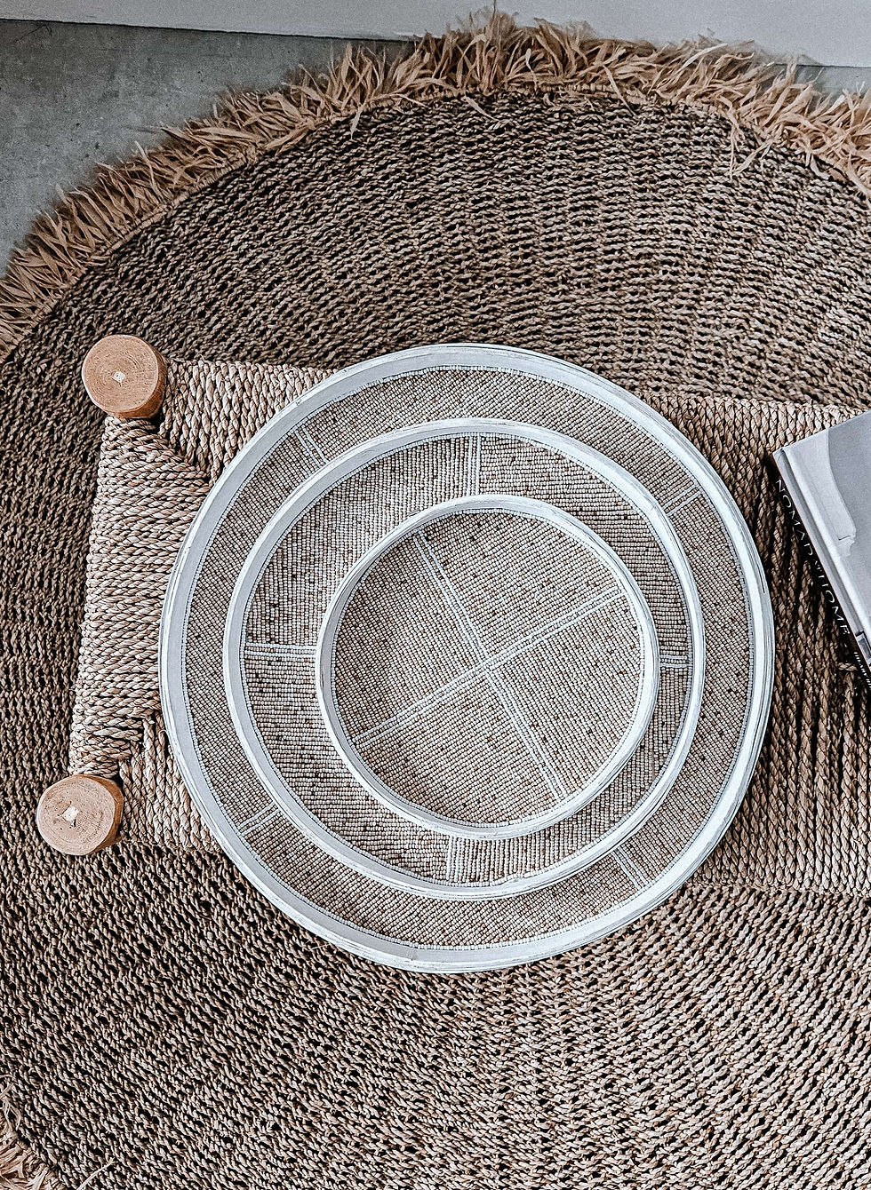 Sand and White stripes Beaded Bamboo tray