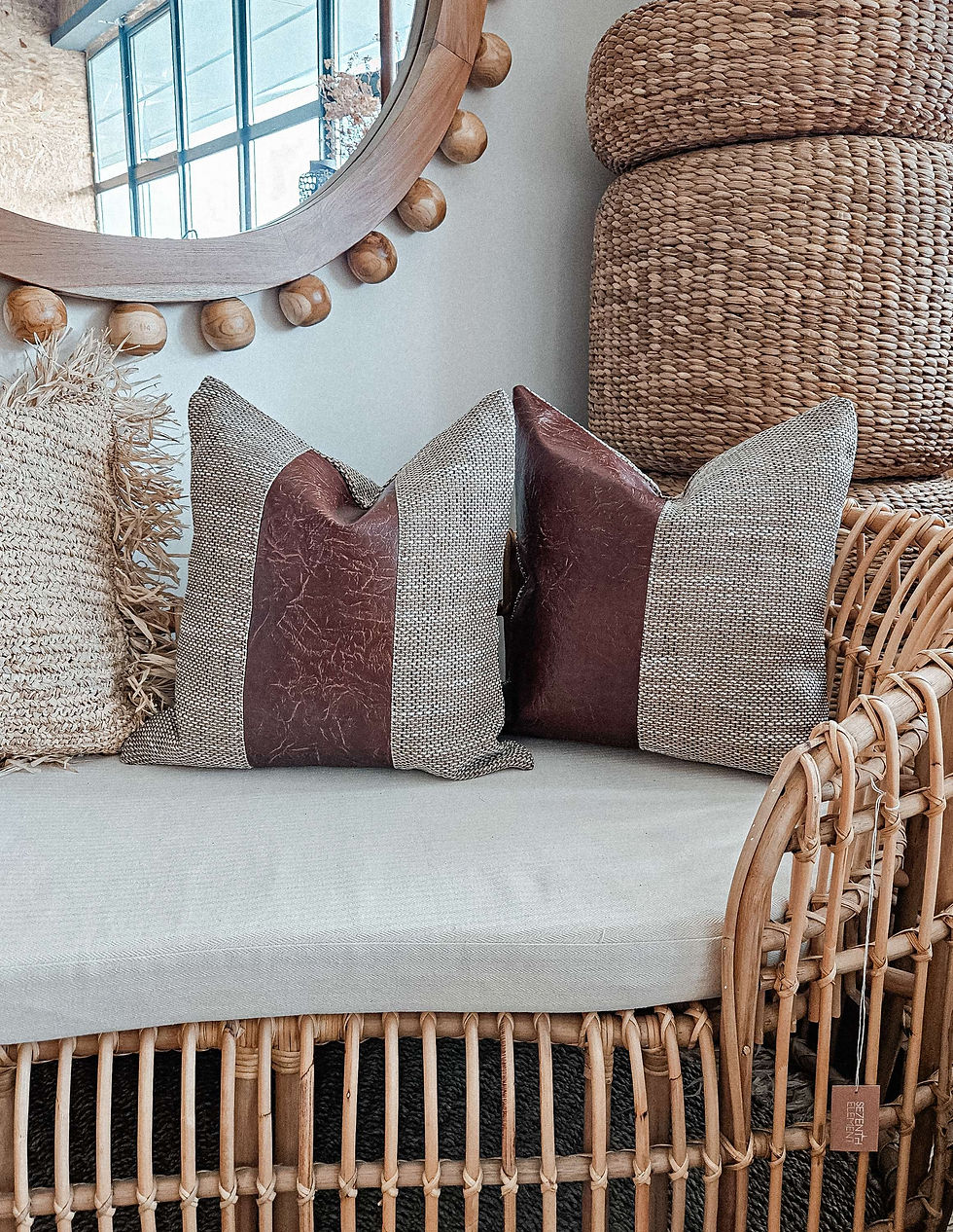 Thumbnail:  Textured Eco Leather with Magnum camel melange cushion cover No.2