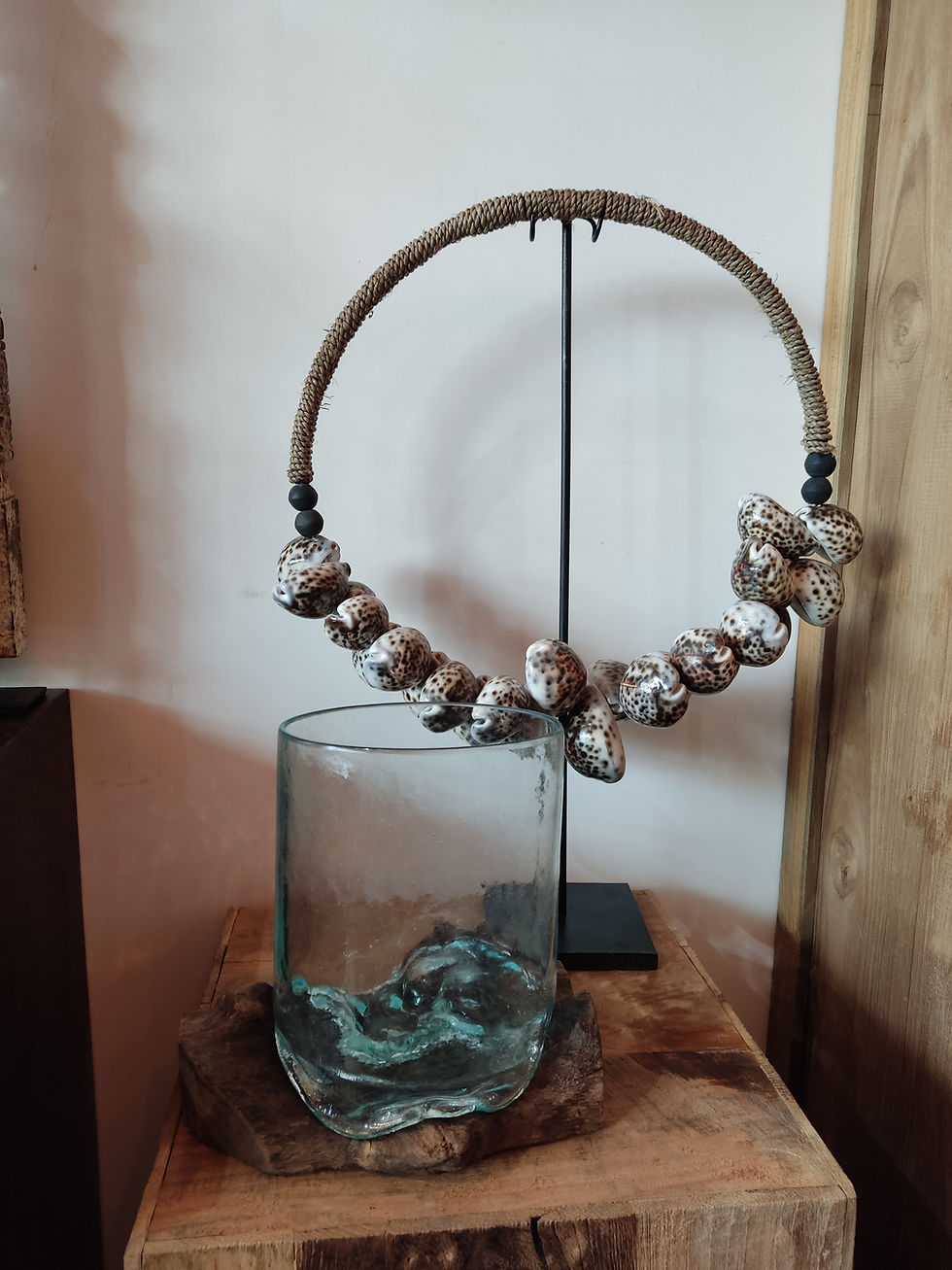 Thumbnail: Blown Molten Glass on Wood Root Base Terrarium/Bowl MGC 008