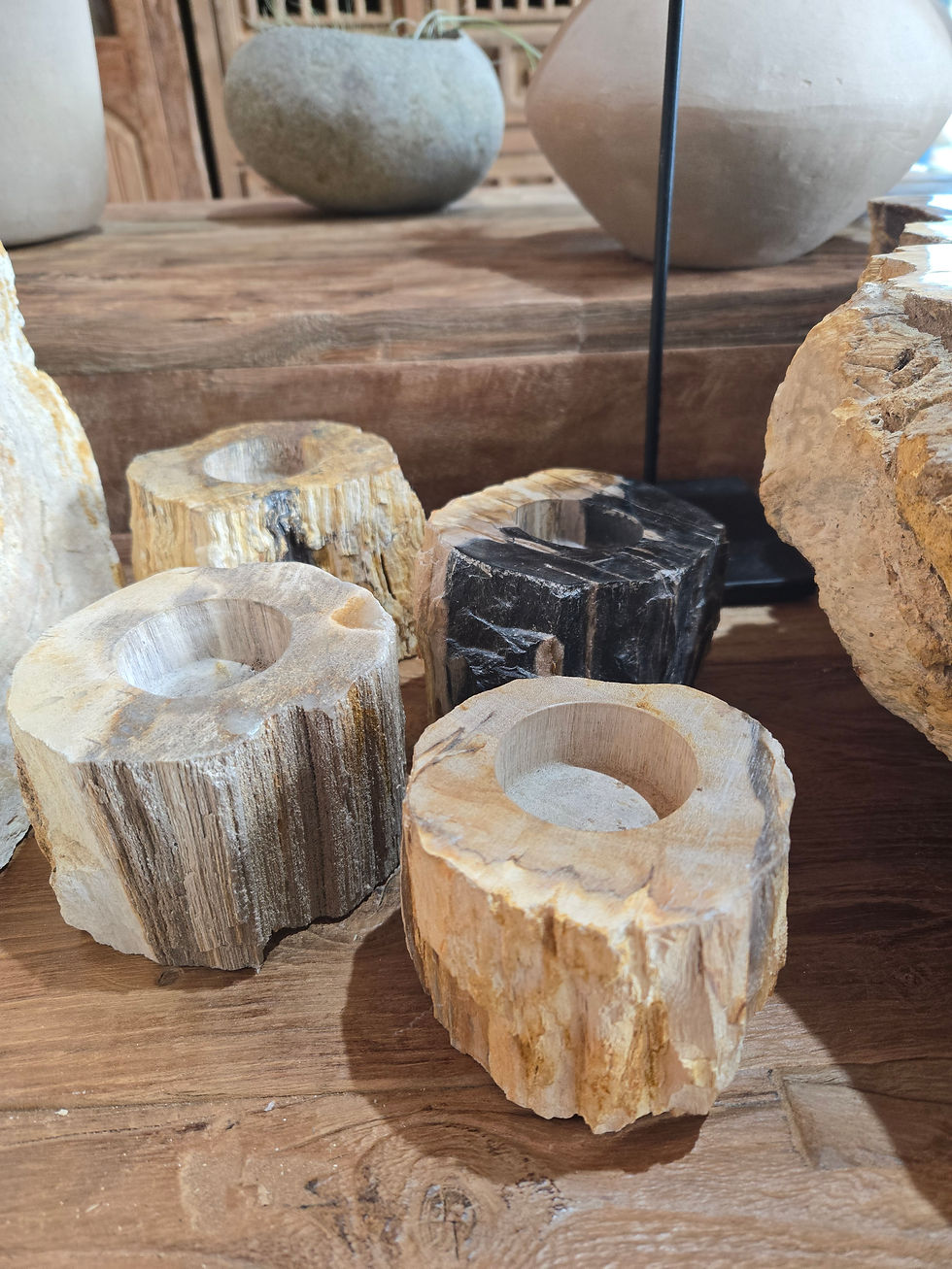 Petrified wood stone candle holders, Bali decor items, in Ireland by 7th element
