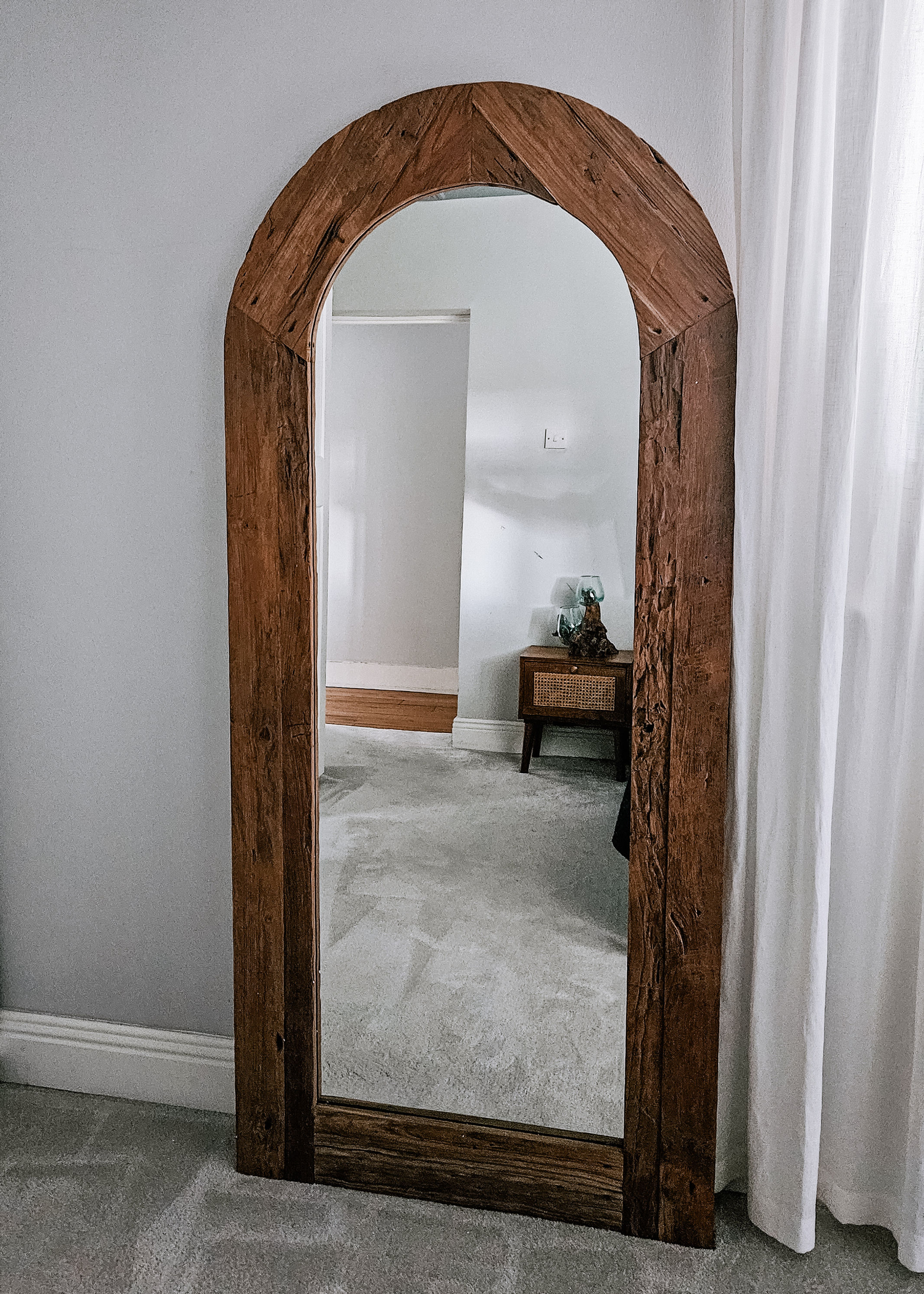 Recycled teak wood arch frame mirror Modern arch shape mirror Ireland by 7th element Dublin Cork galway