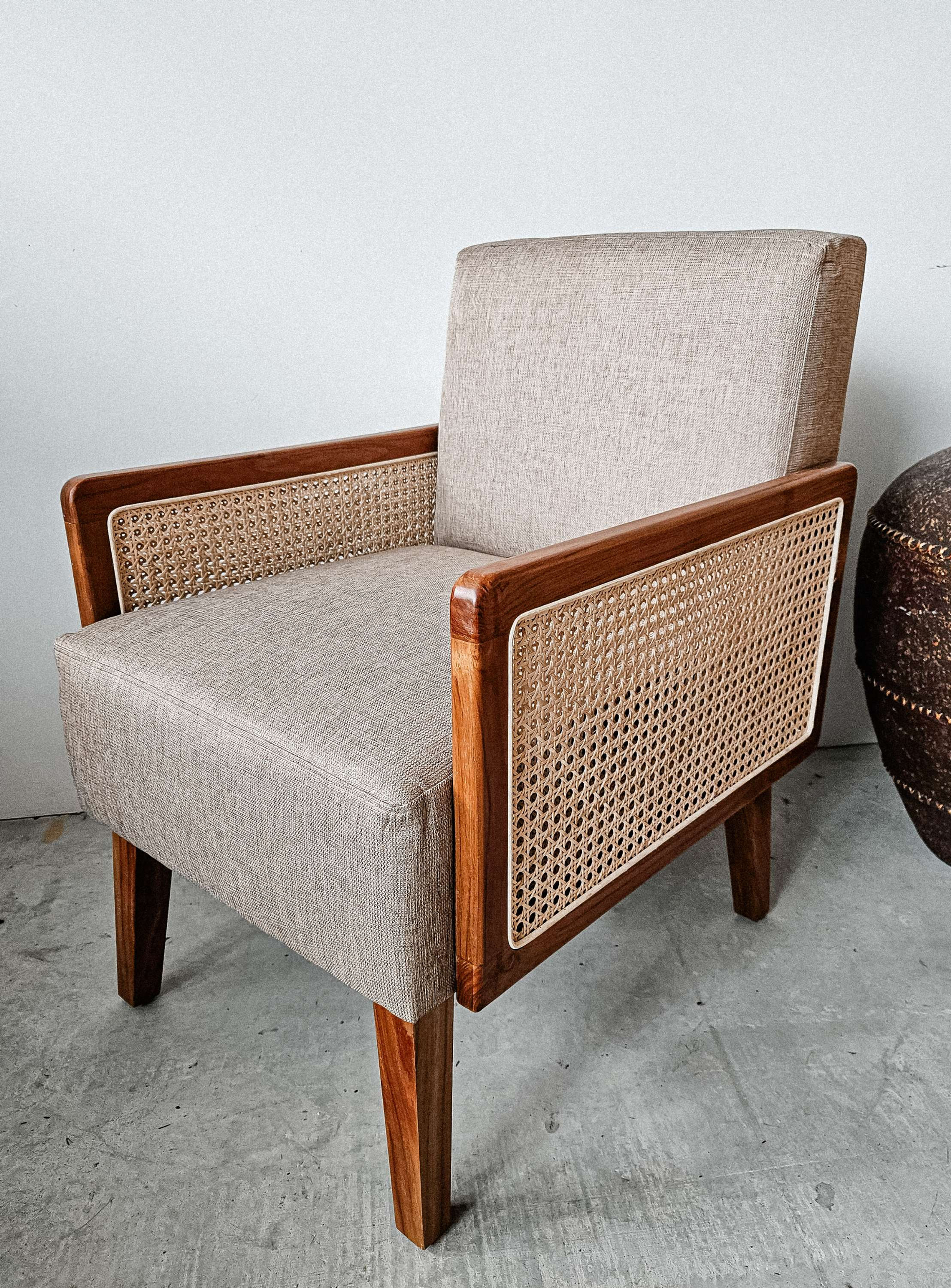 Carmina Upholstered Accent Chair with Natural Rattan Arms by Royal Wood
