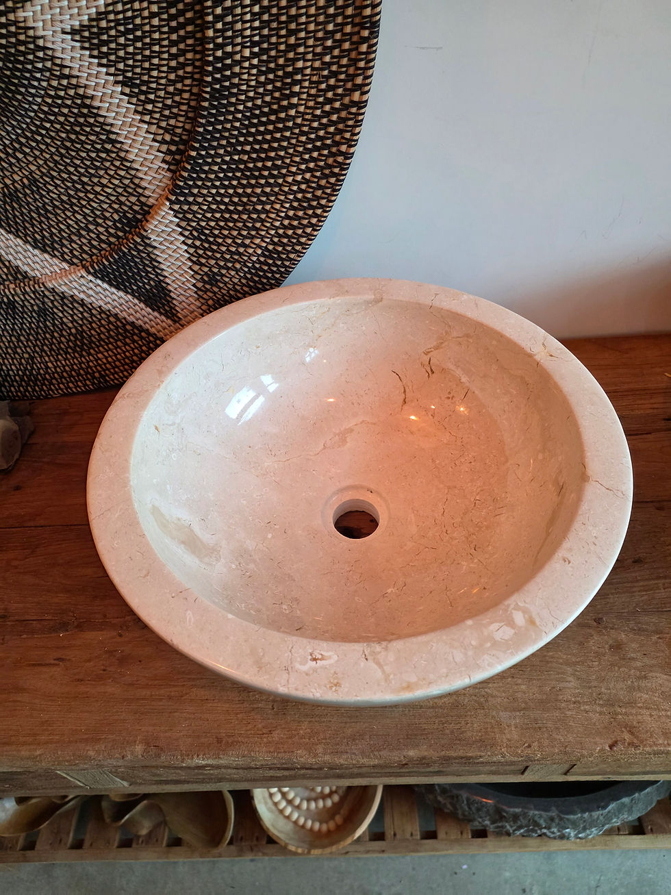 Thumbnail: Hand Carved Polished Cream Marble Stone Vessel Sink / washbasin by 7th Element Ireland