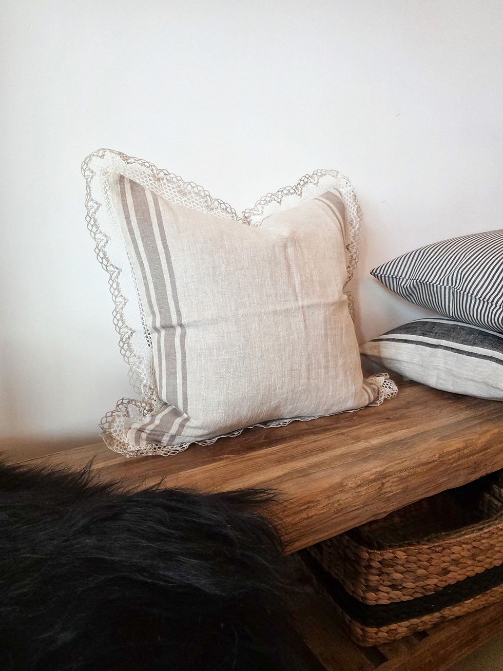 Thumbnail: Natural Linen with linen lace Décor Cushion 7th Element Living Irish interior trends Natural Linen Farmhouse vibe Baltic line
