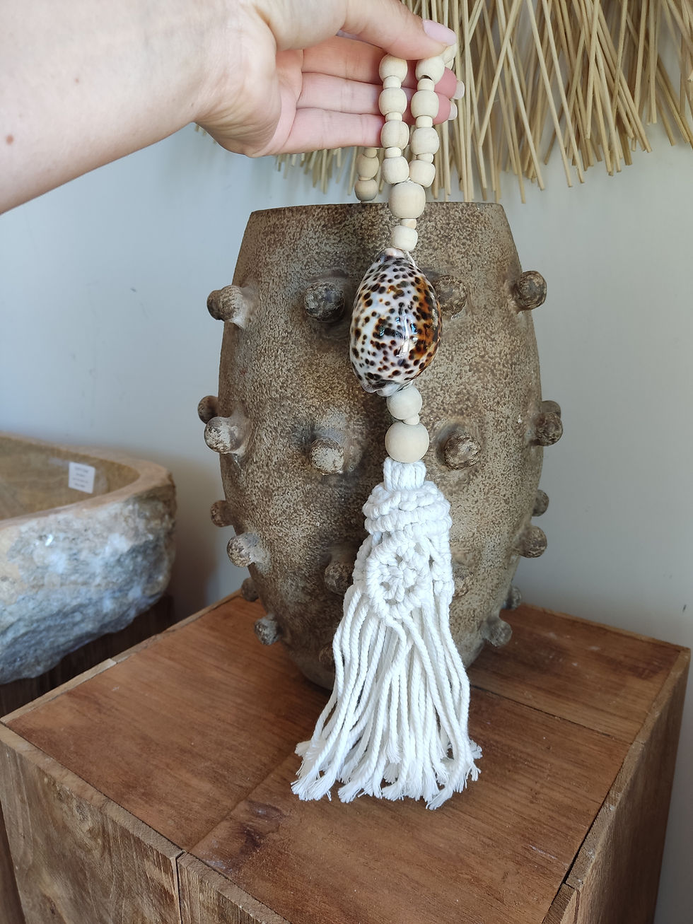 Thumbnail: Brown Seashell and Macrame detail decor tassel