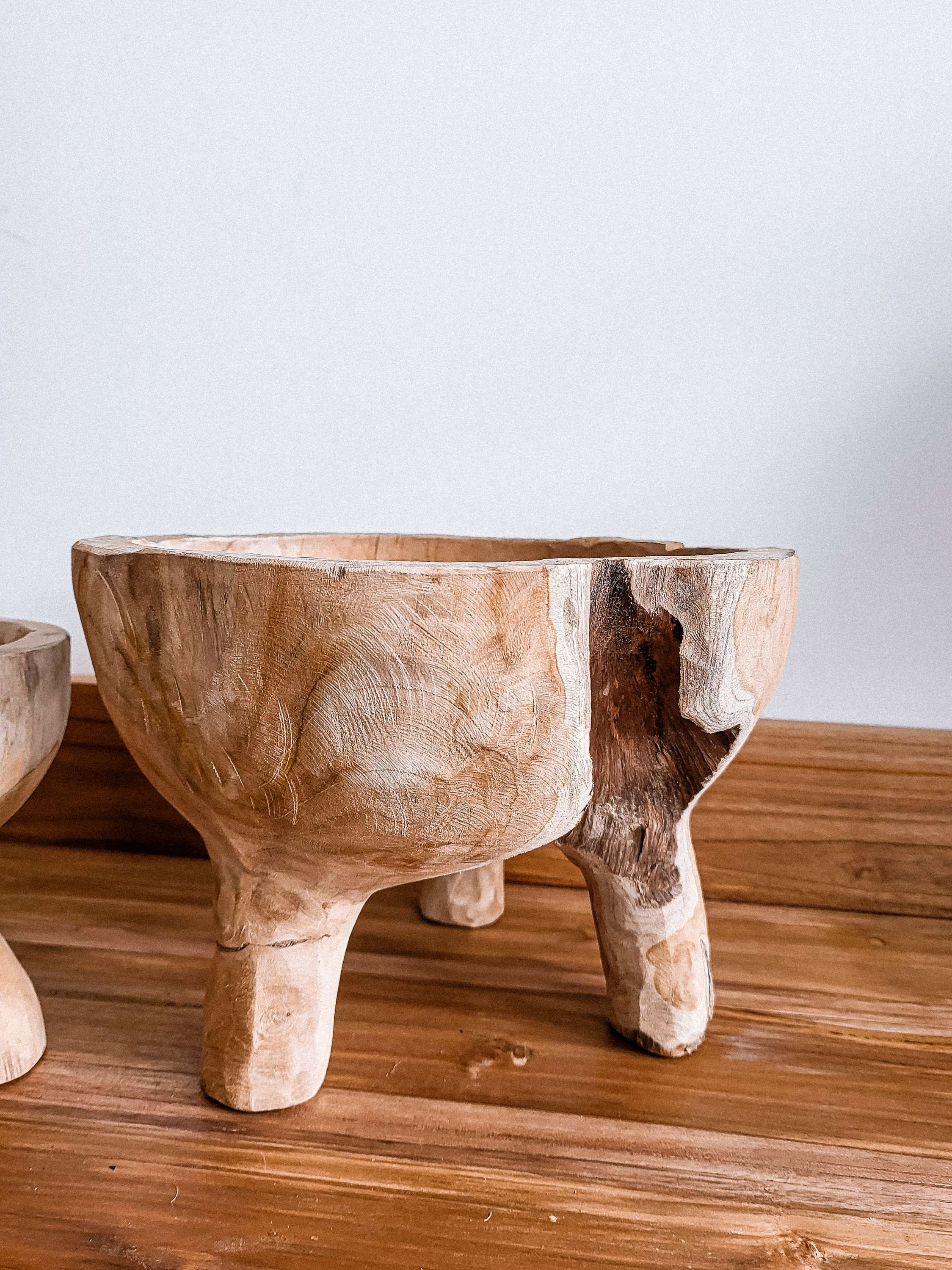 Rustic Teak bowl on 3 legs