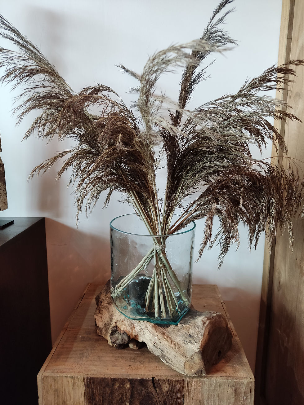 Thumbnail:  Blown Molten Glass on Wood Root Base Terrarium/Bowl MGC 007