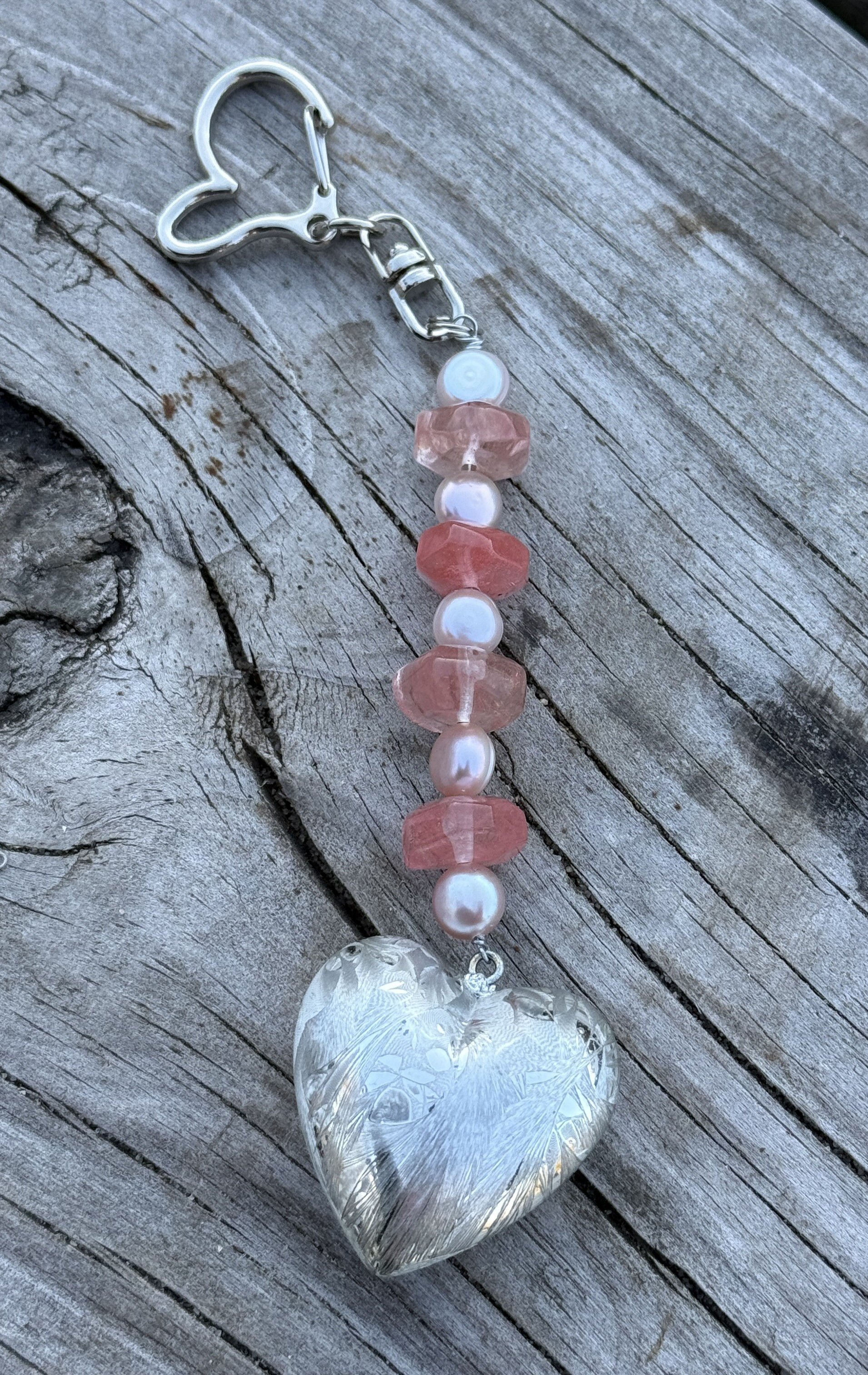 Pink and Silver Heart Bag Charm
