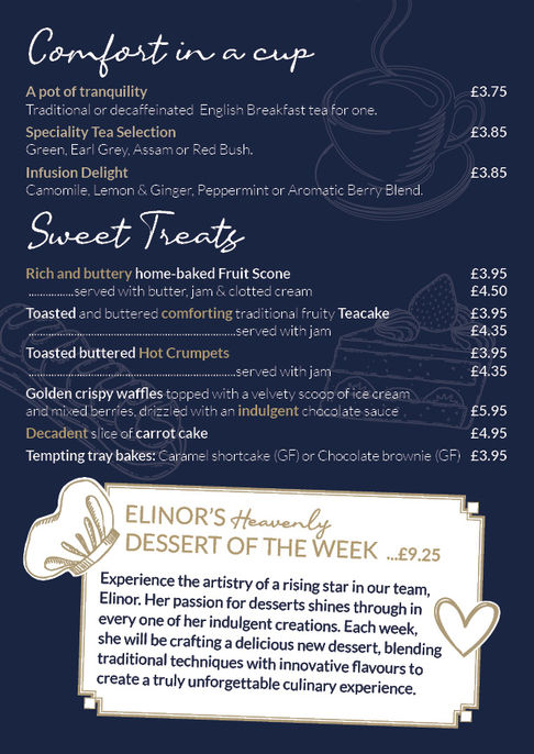 National Tea Week menu page from The George Hotel in Penrith, featuring a selection of traditional British teas, cakes, and light refreshments available during the event.