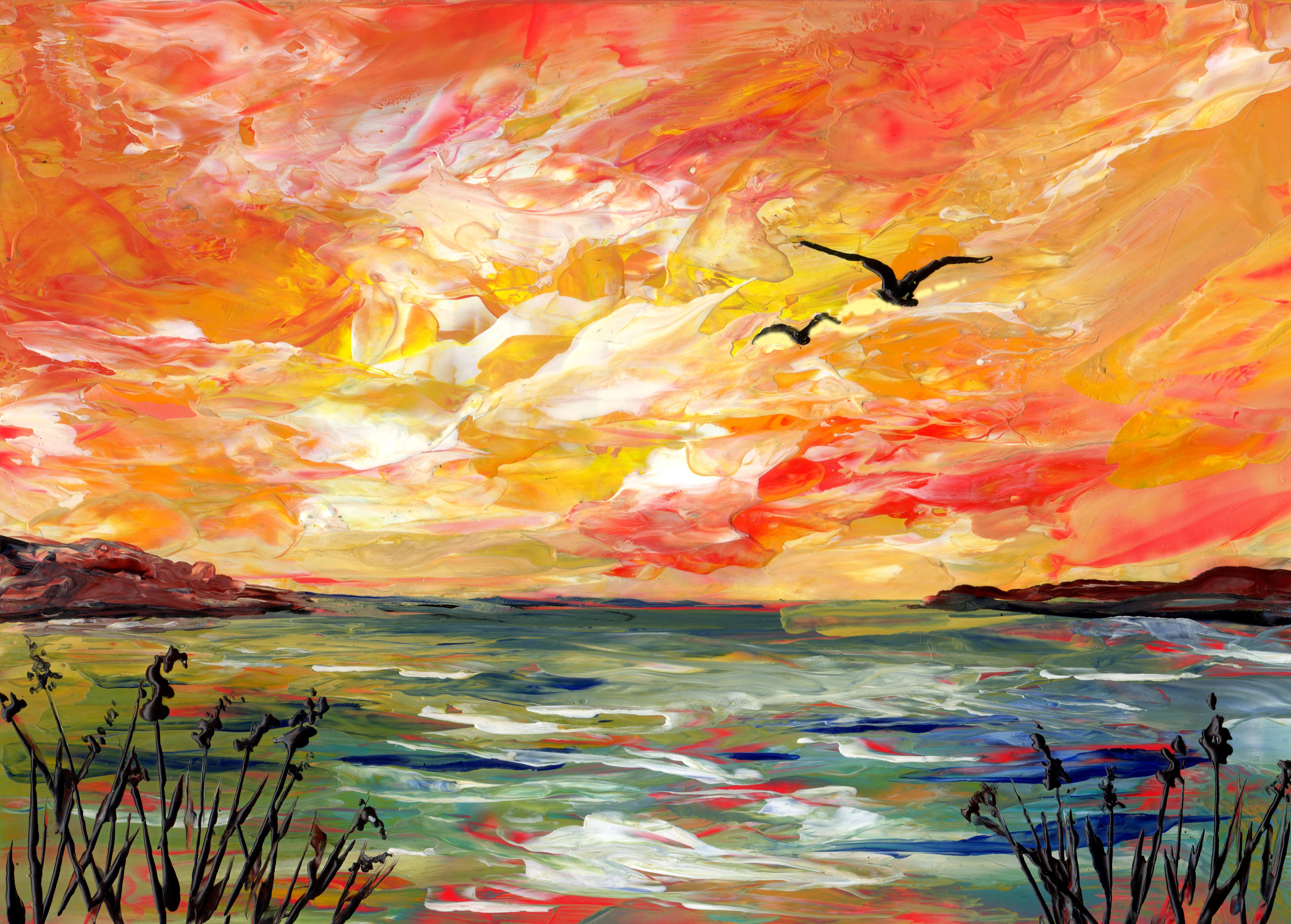 Beach sunset with birds