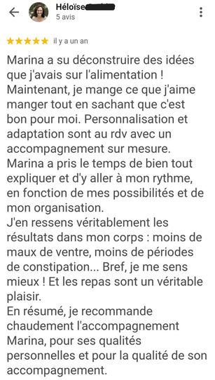Avis client témoignage Héloïse accompagnement troubles digestifs stress Divins Intestins