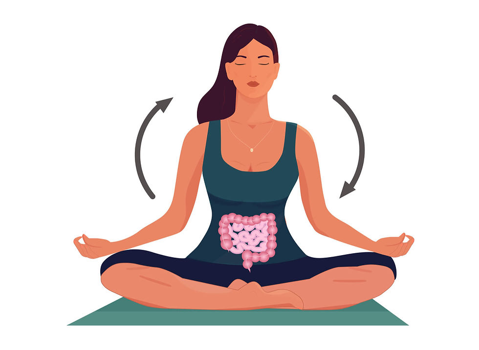 Femme-méditation-axe-intestin-cerveau-nerf-vague-apaiser-ventre-gonfle-dur-douloureux-ballonnements