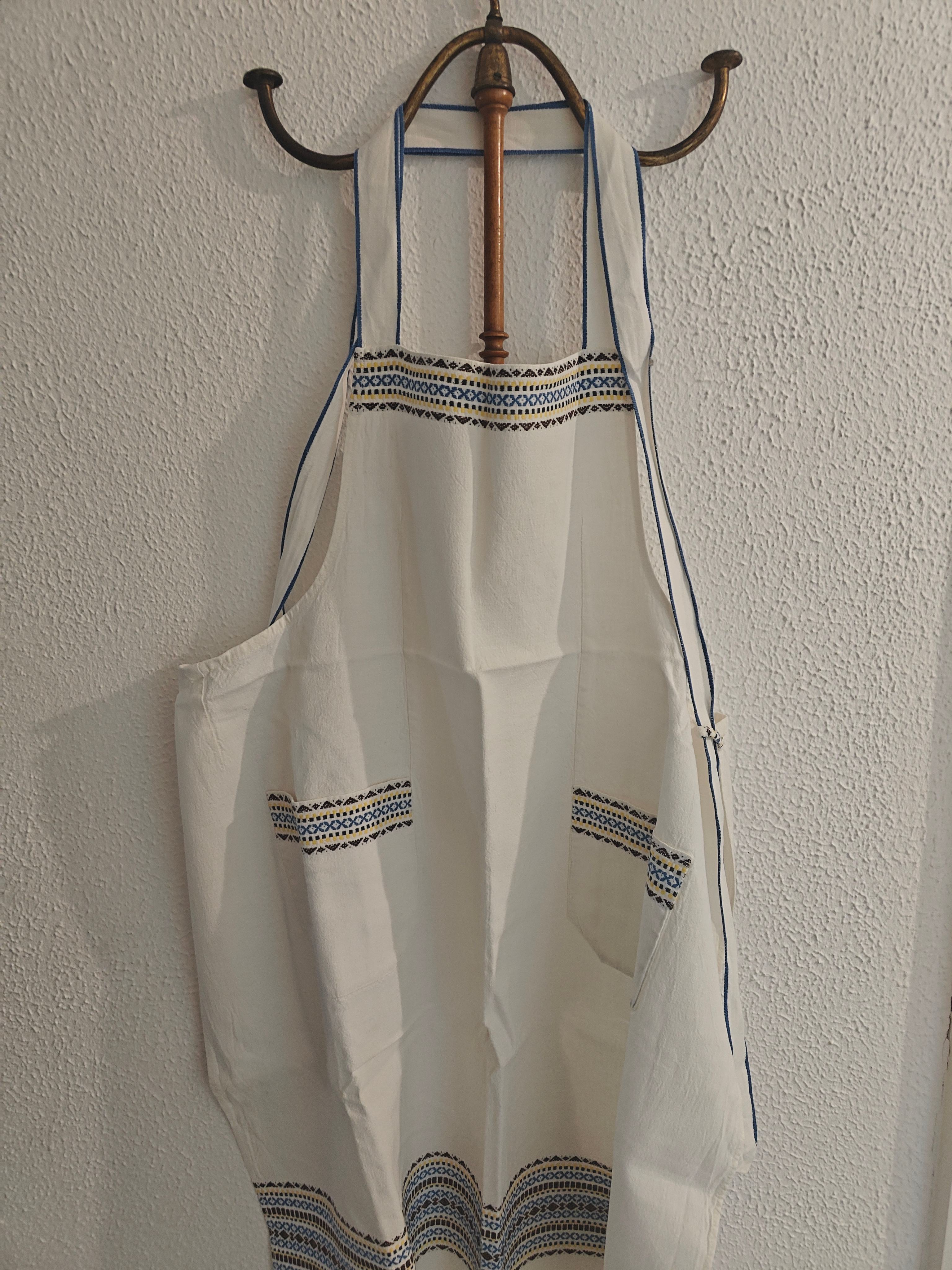 ビンテージ　刺繍エプロン　青
