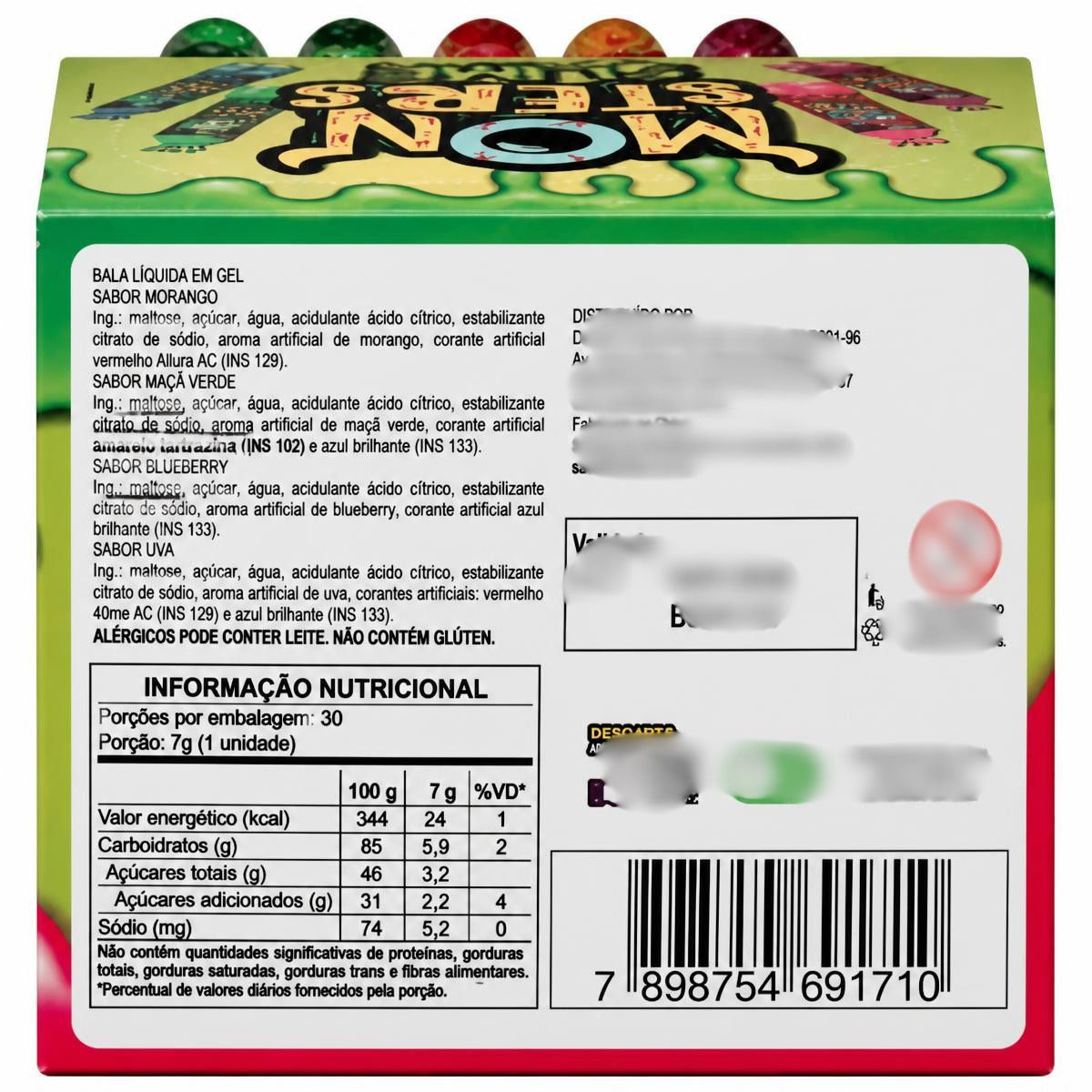 Kit 4x ToyCandy Bastão Bala Gel Monsters Slime Danilla C/30