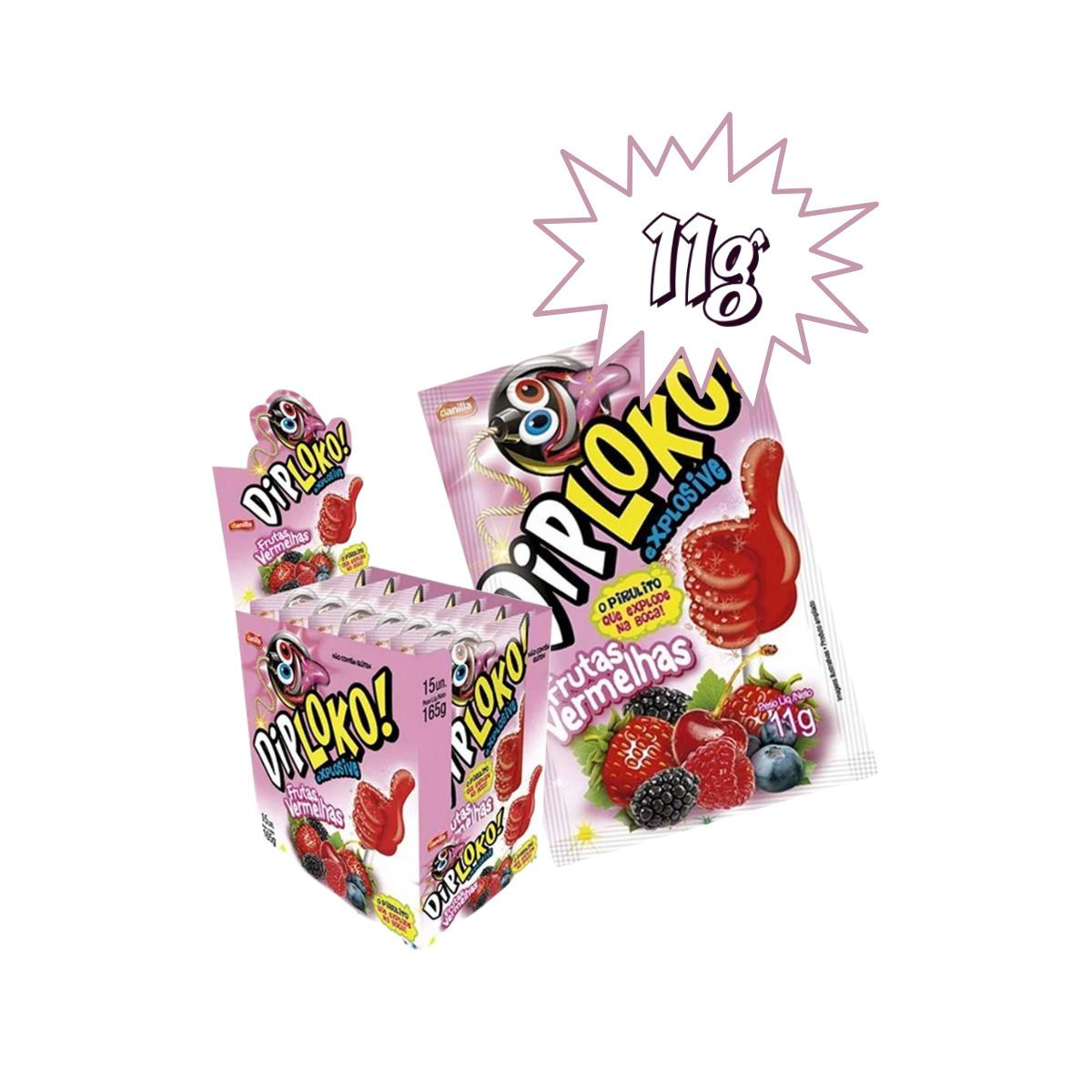 Pirulito Diploko Explosive Frutas Vermelhas Danilla C/15