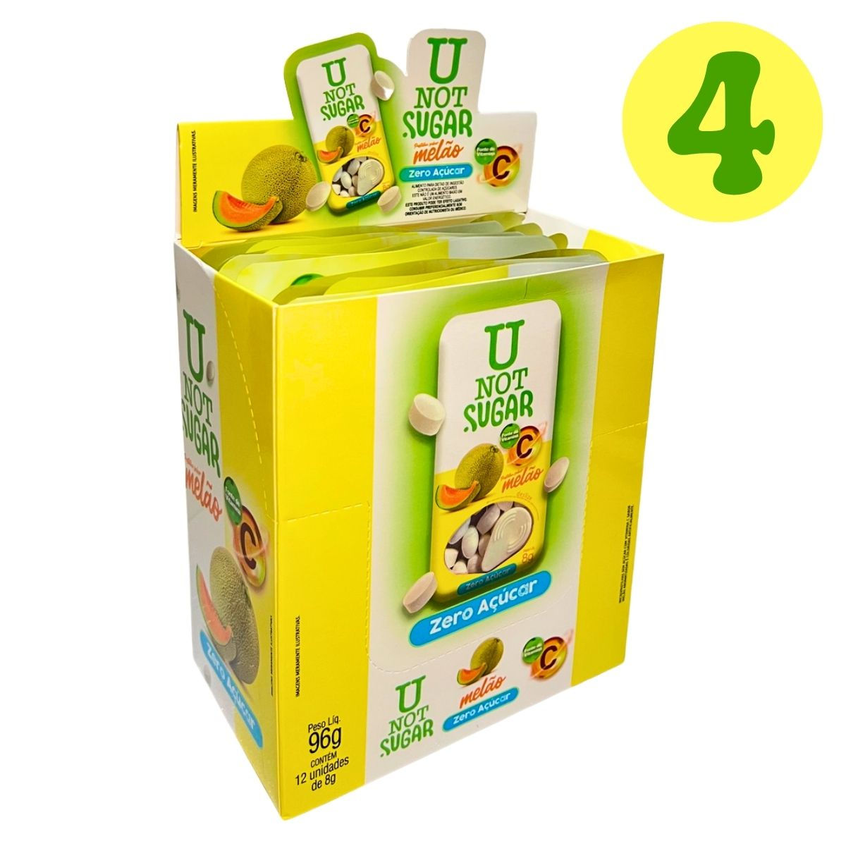Kit 4x Micro Pastilhas Zero U Not Sugar Melao Danilla C/12