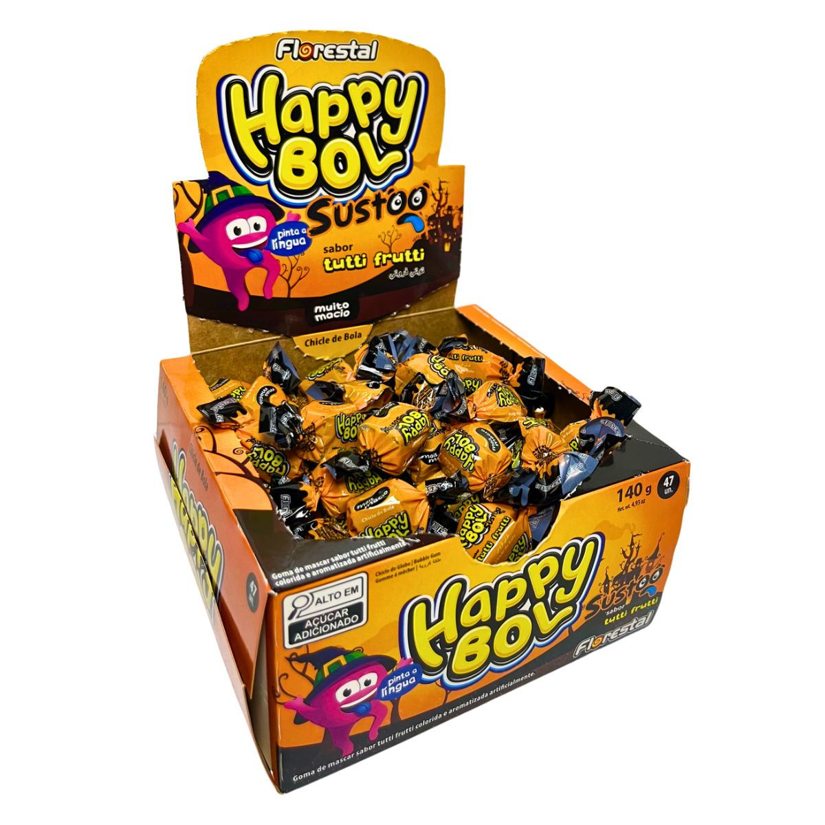 Kit 4x Chiclete Happy Bol Sustoo Florestal Pinta Língua 140g