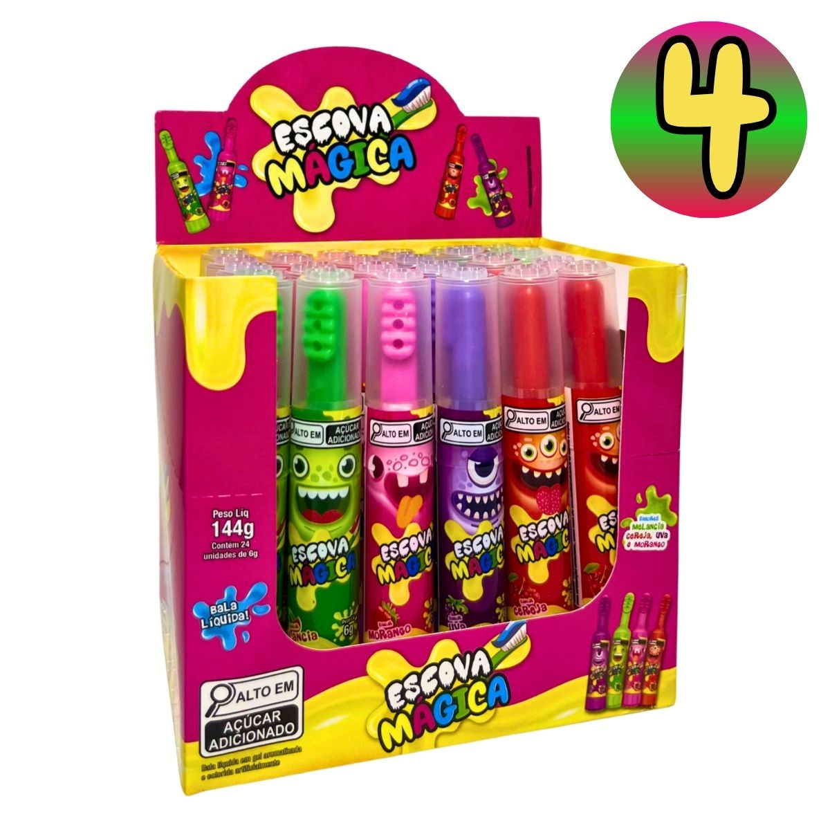 Kit 4x ToyCandy Escova Magica Bala Gel Slime Danilla C/24