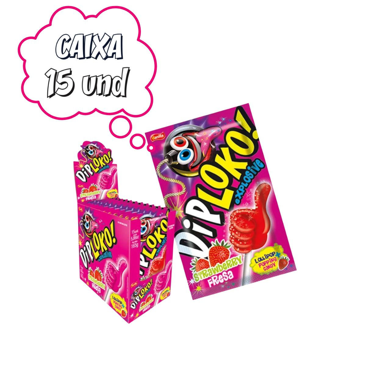 Kit 2x Pirulito Diploko Explosive Morango Danilla C/15