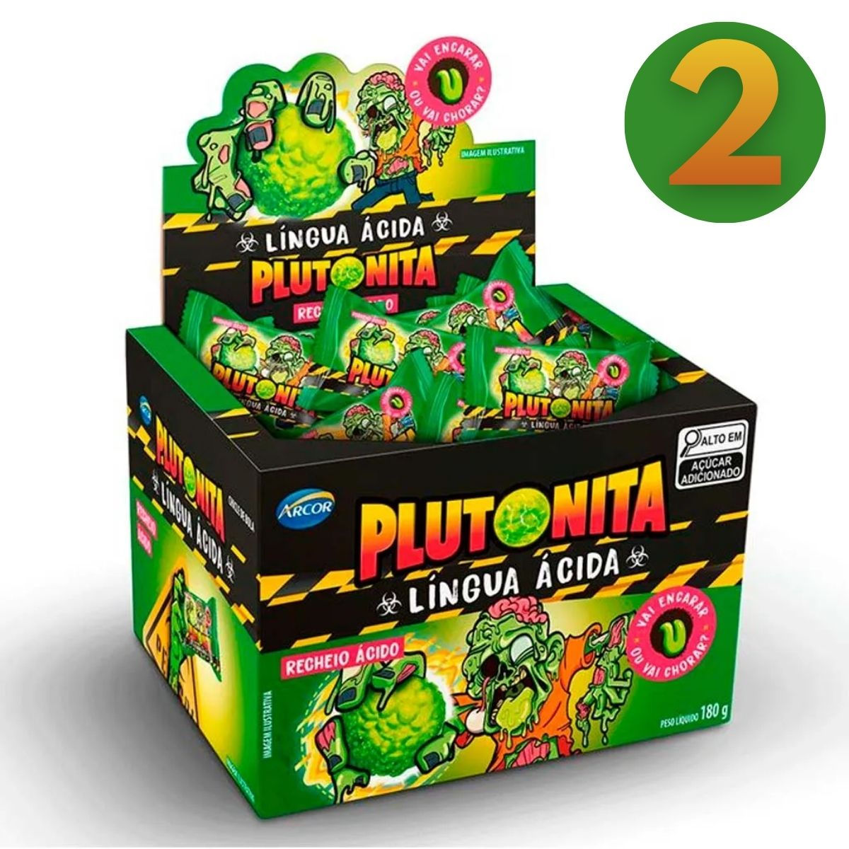 Kit 2x Chiclete Halloween Plutonita Língua Ácida Arcor C/180G