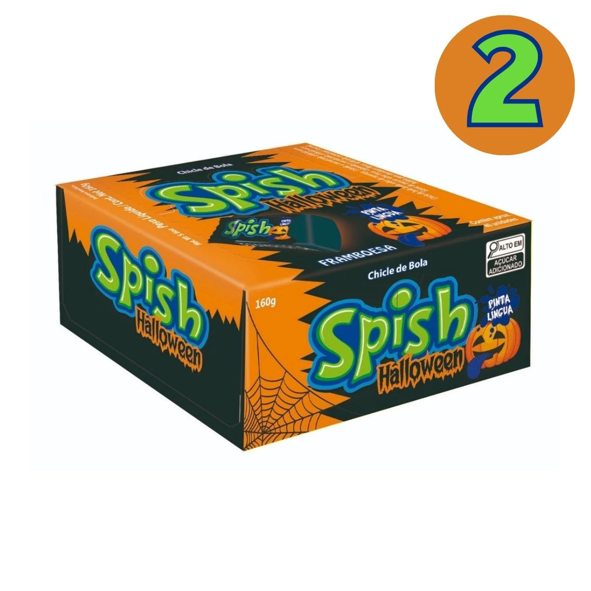 Kit 2x Chiclete Spish Halloween Framboesa Pinta Língua Sukest C/40
