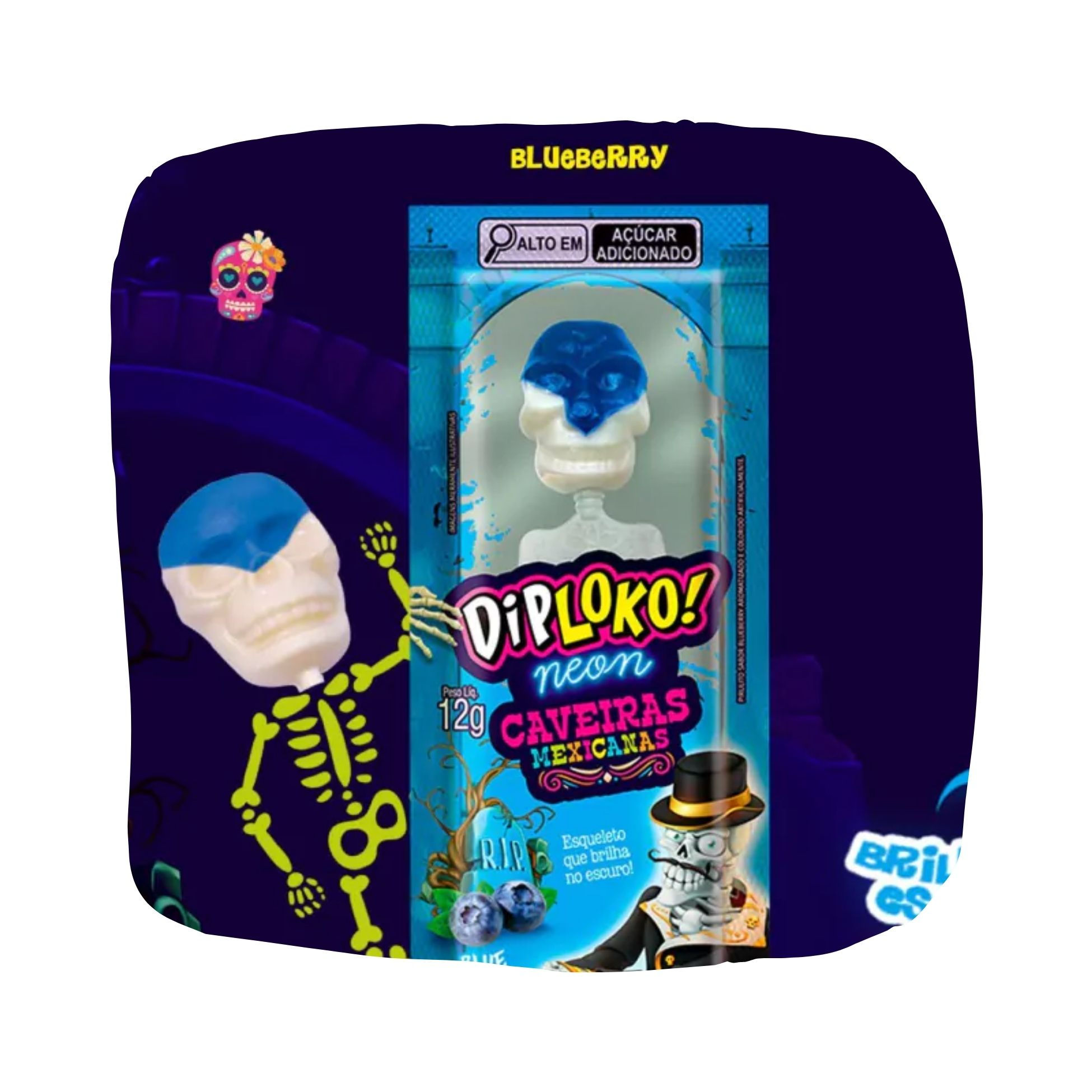 Kit 4x Pirulito Diploko Esqueleto Neon Caveira Mexicana Danilla C/24