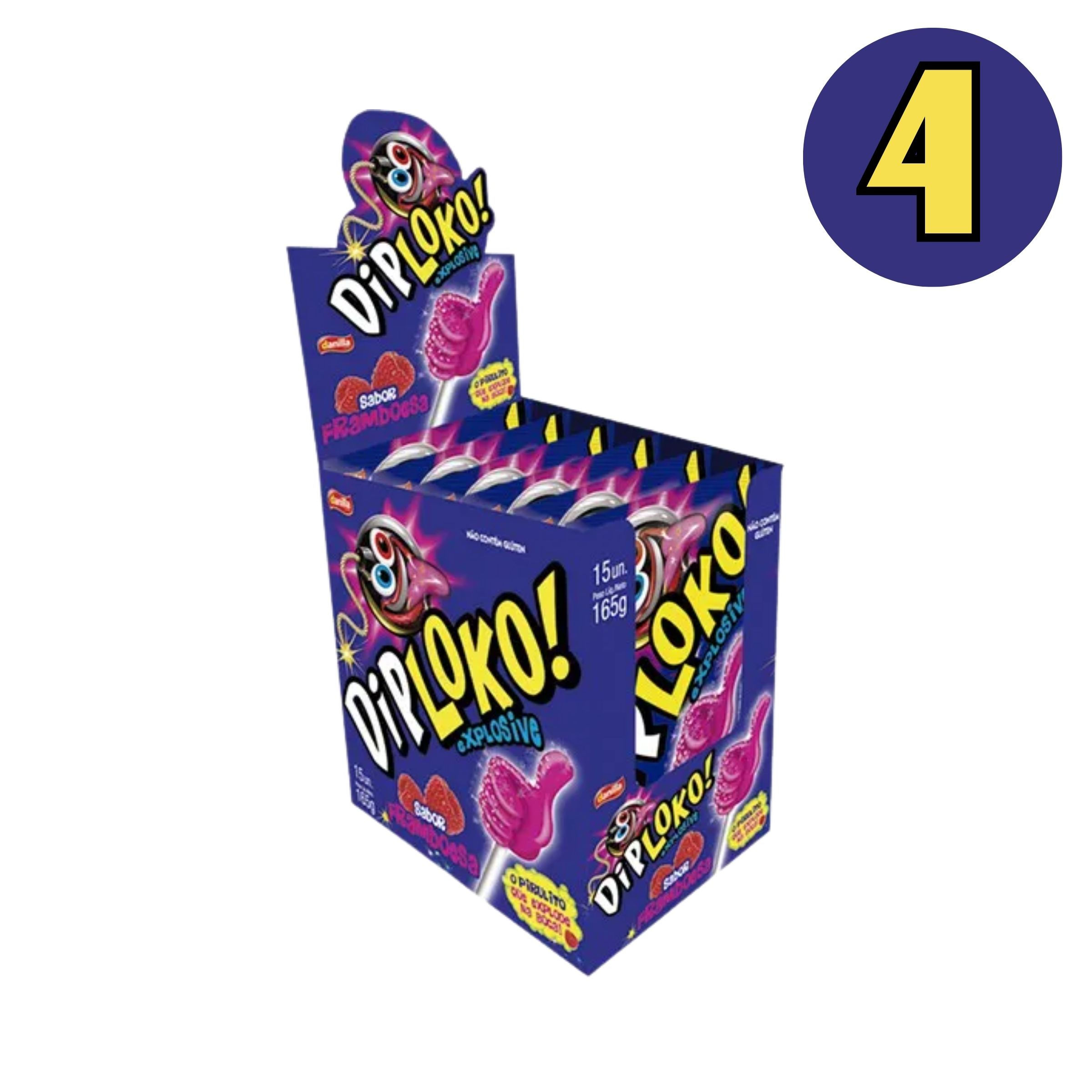 Kit 4x Pirulito Diploko Explosive Framboesa Danilla C/15