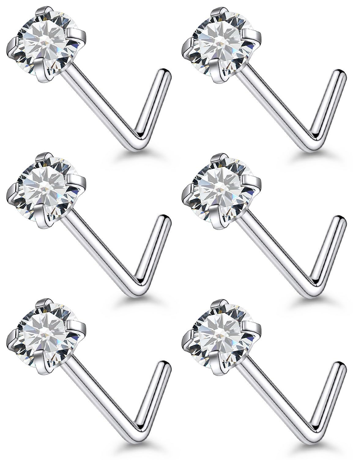 Qiwnswoy 22G Stainless Surgical Steel Nose Rings Studs for Women L Shaped Nose R