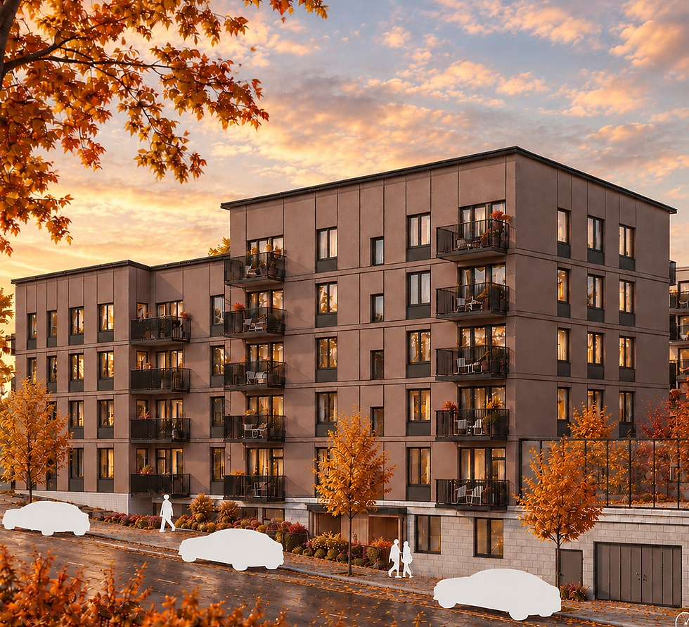 Höst vid moderna bostadshus i Trångsund