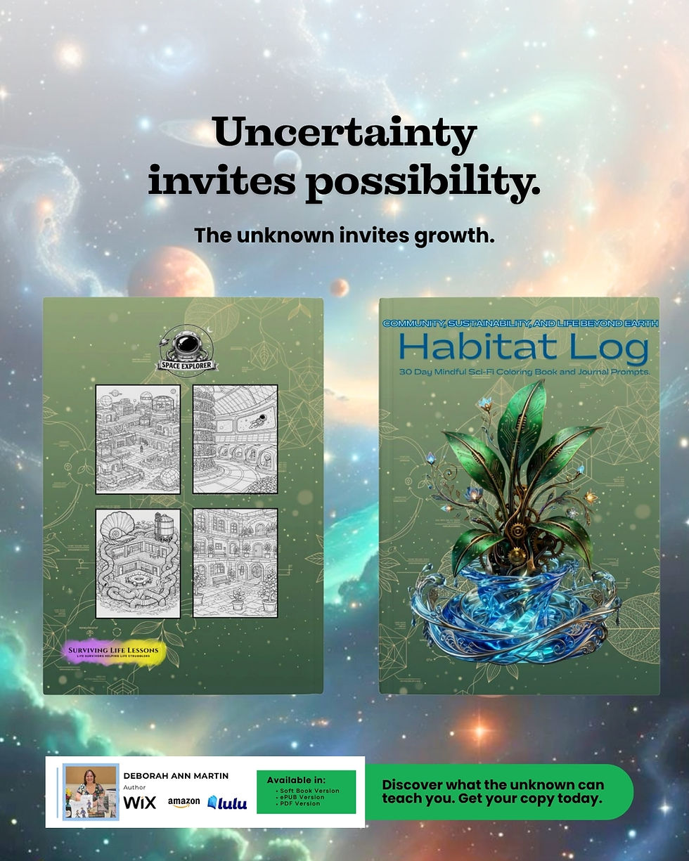 Habitat Log sci-fi journal featuring guided reflection pages, futuristic ecosystem artwork, and mindfulness prompts for perso