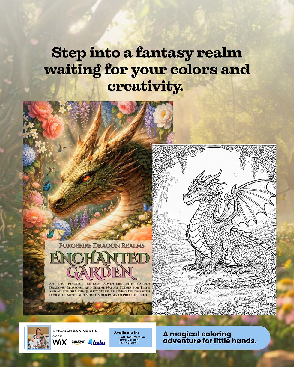Forgefire Dragon Realms: Enchanted Garden fantasy dragon coloring book featuring a detailed dragon illustration and coloring
