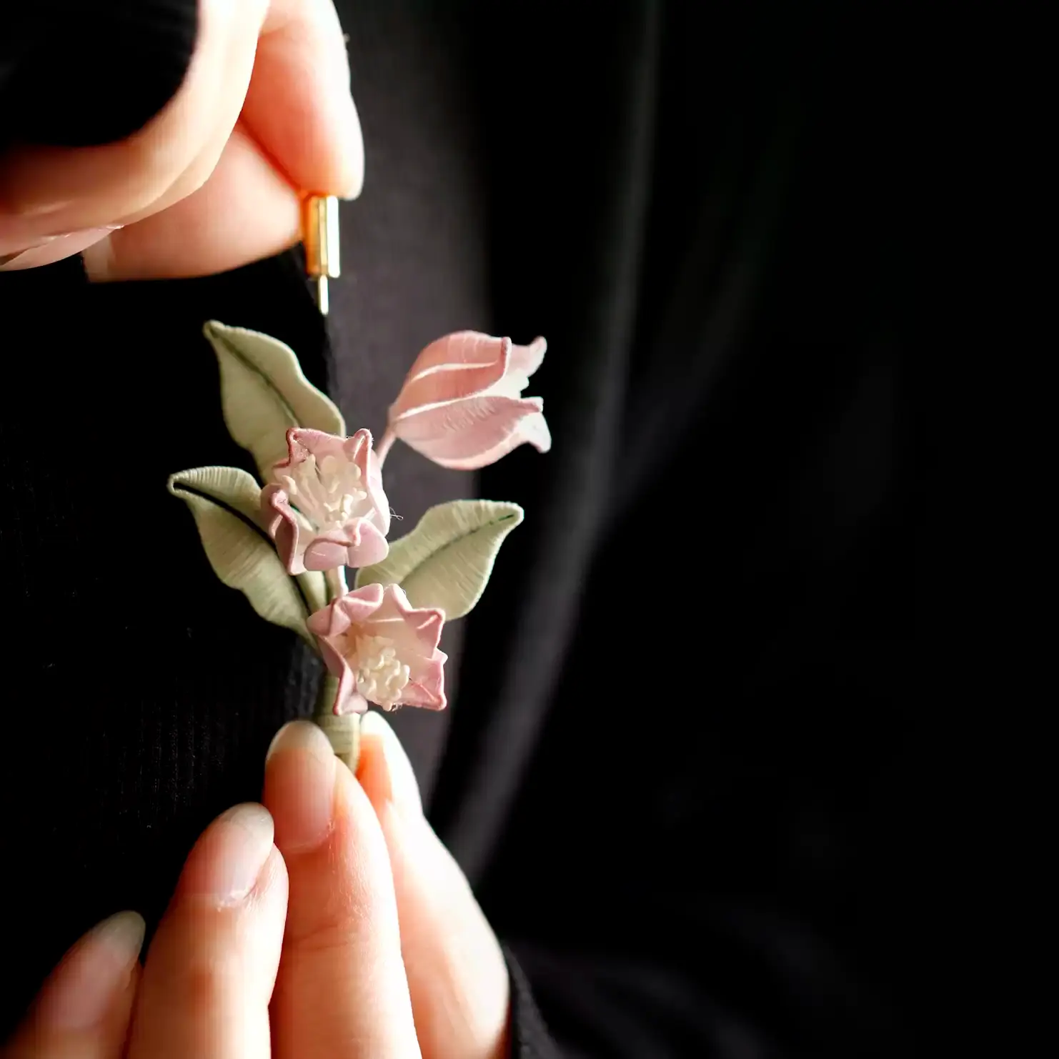 Flower lily of the valley brooch handmade