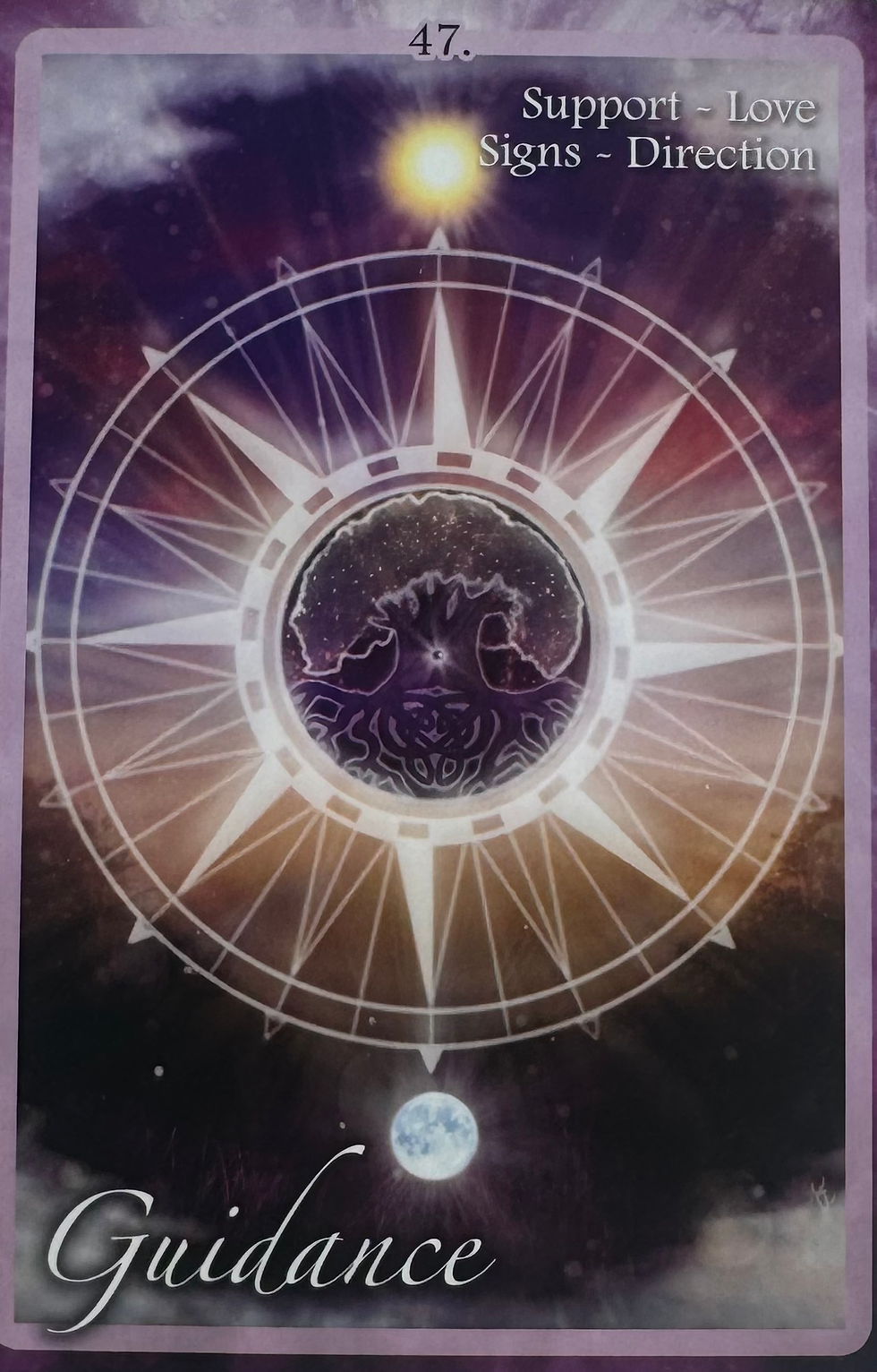Caryn Sangster: Chakra Insight Oracle                                 Card 47. Guidance. Blue Angel Publishing