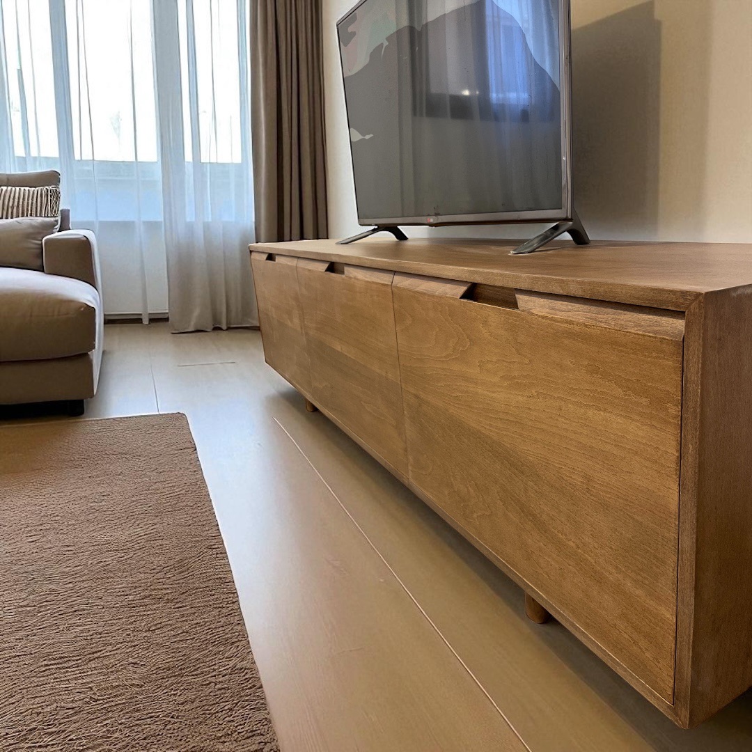 The Minimalist TV unit 02 — Material: Massive Beech wood +Natural Blockboard — Veneer: Natural Beech