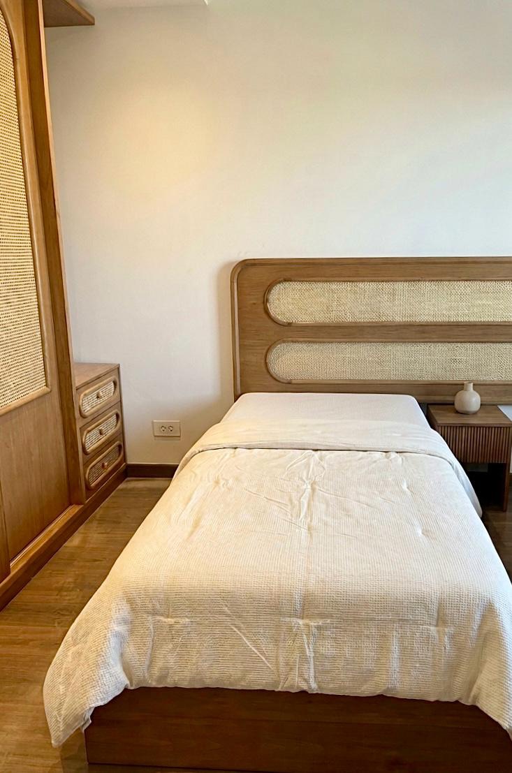 Wabi Twin beds — Bed platform: Massive Beech wood — Headboard: Massive Beech + Natural Indonesian rattan — 2
