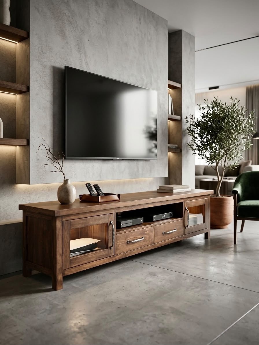 Cocktail — TV units — Material: Massive Beech wood +Natural Blockboard + 0.6cm Glass — Veneer: Natural Beech