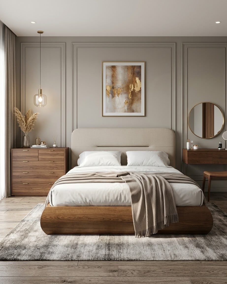 Serene bed — Bed platform: Massive compressed Pine natural Oak veneer — Headboard: Natural blockboard + Massive Beech