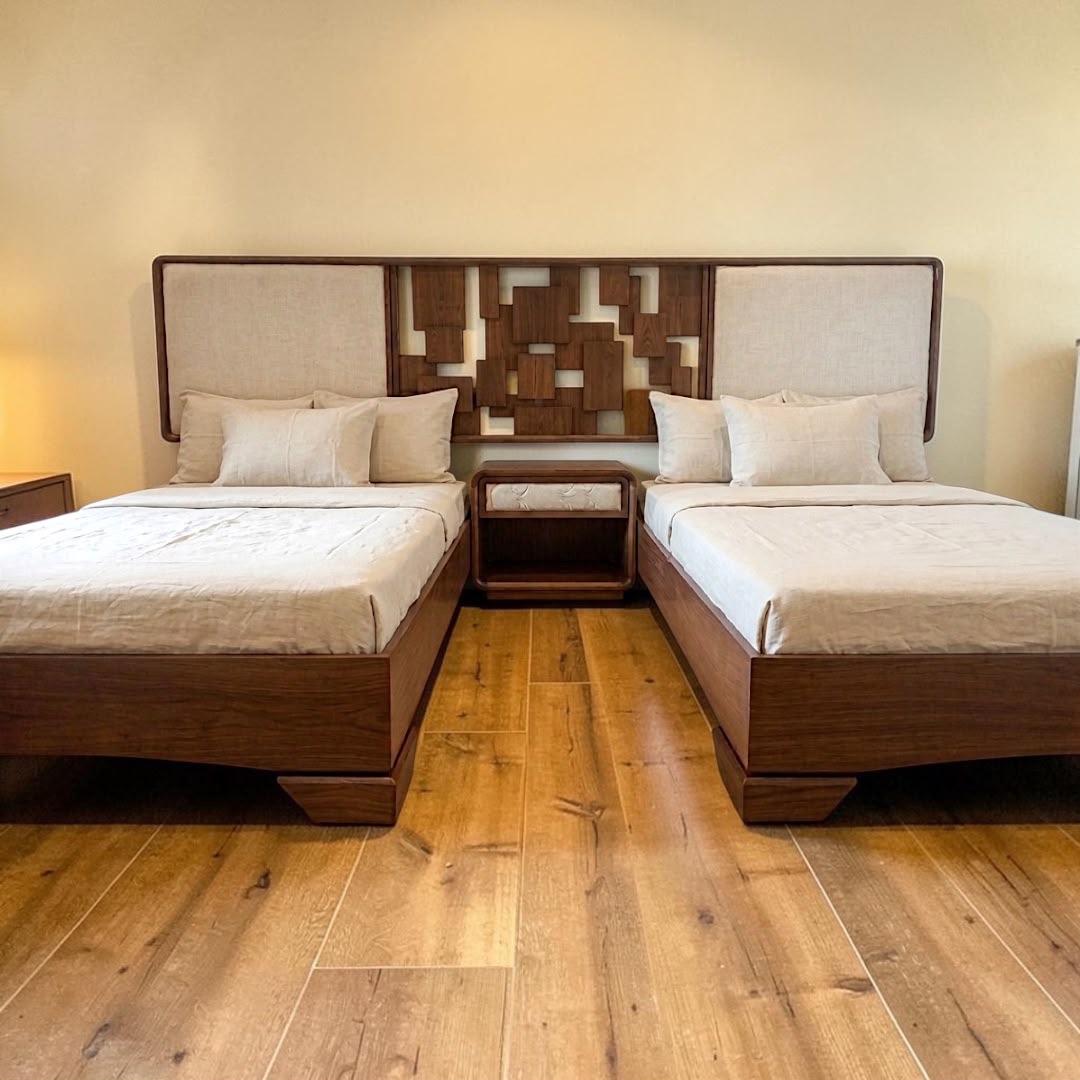 Art Deco twin Beds "Original design" — Bed platform: Massive Beech wood — Headboard: Massive Beech