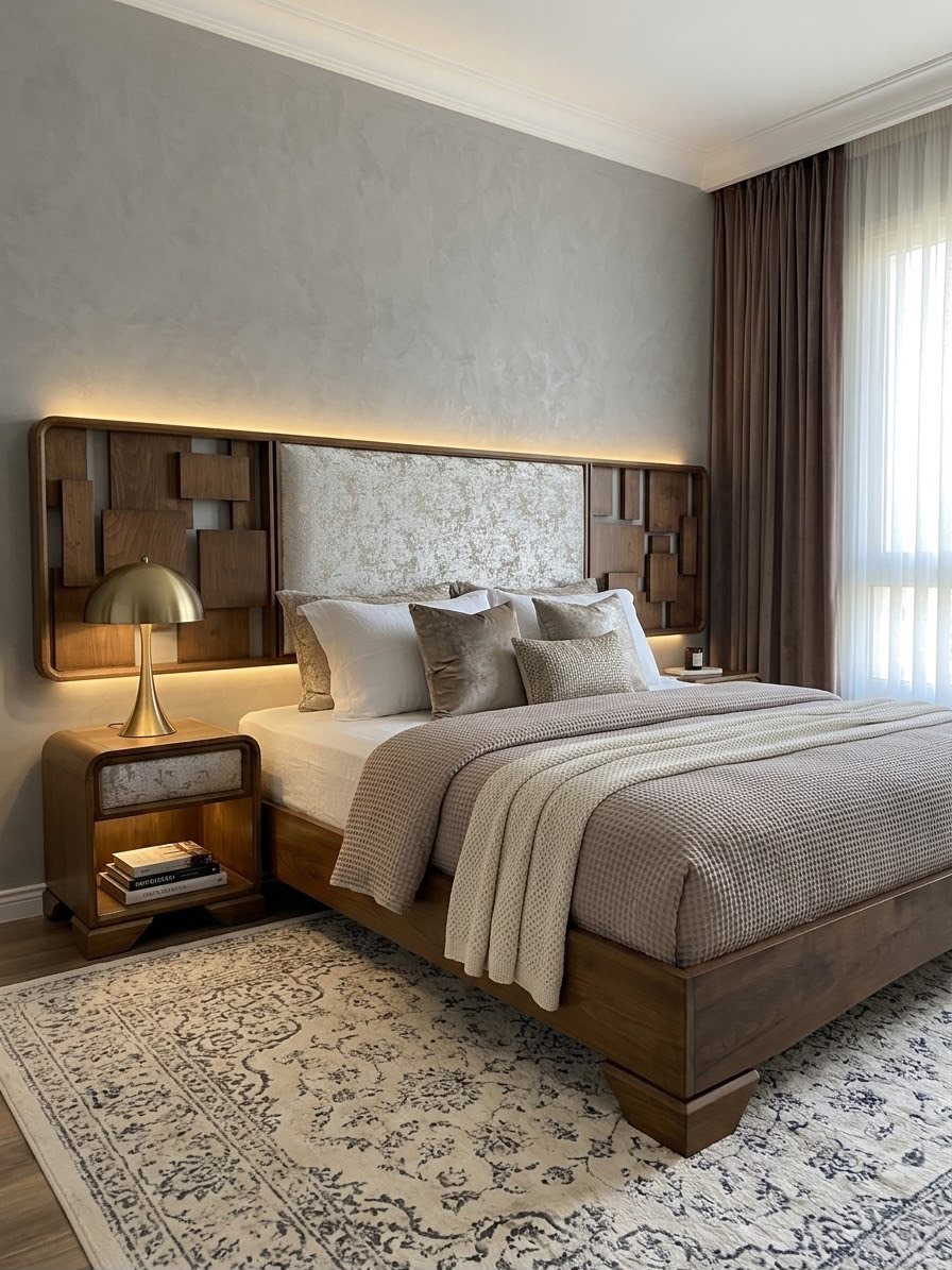 ART Deco Bed — Bed platform: Massive Beech wood — Headboard: Massive Beech