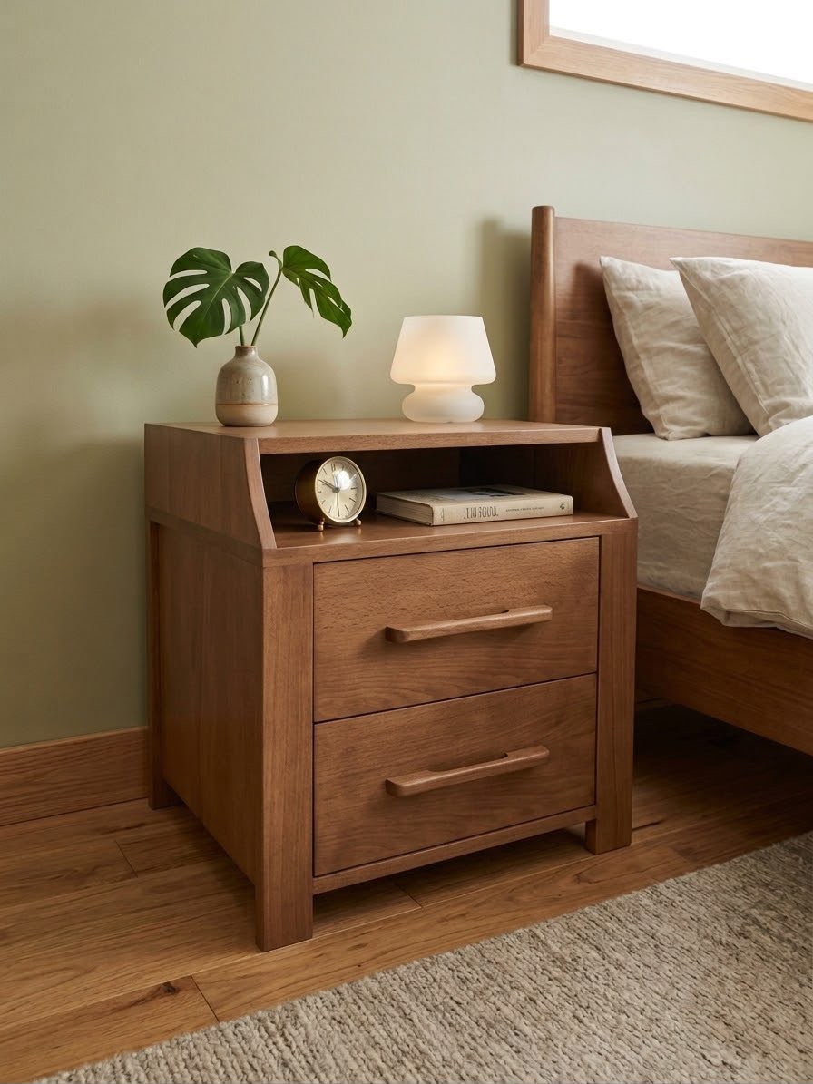 كومود — Nordic Bedside table — الخامة: خشب كونتر طبيعي + خشب زان مصمت — القشرة: زان طبيعي