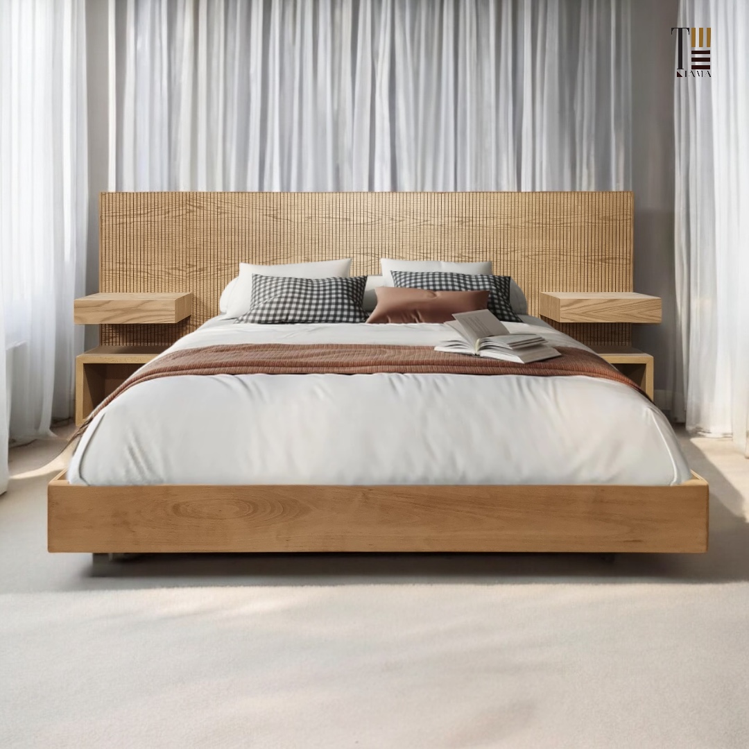 Midcentury tales Bed — Bed platform: Massive Beech wood — Headboard: Spanish MDF Natural Oak veneer