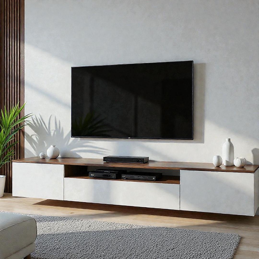 Snow White (Floating) — TV units — Material: HPL +Natural Blockboard — Veneer: Natural Beech + HPL