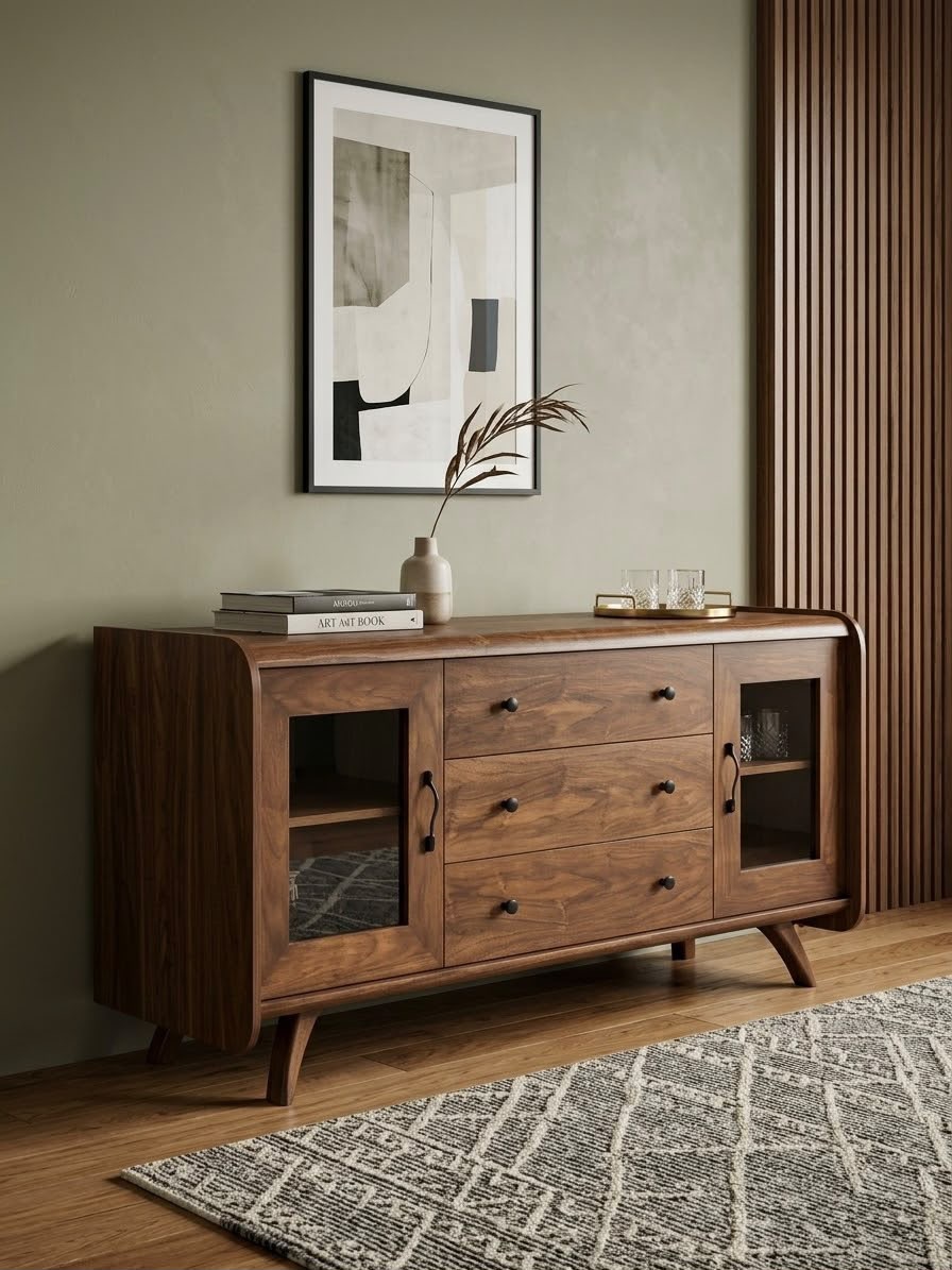 بوفيه سفرة — Tuxedo sideboard — الخامة: خشب زان مصمت + خشب كونتر طبيعي — القشرة: جوز طبيعي