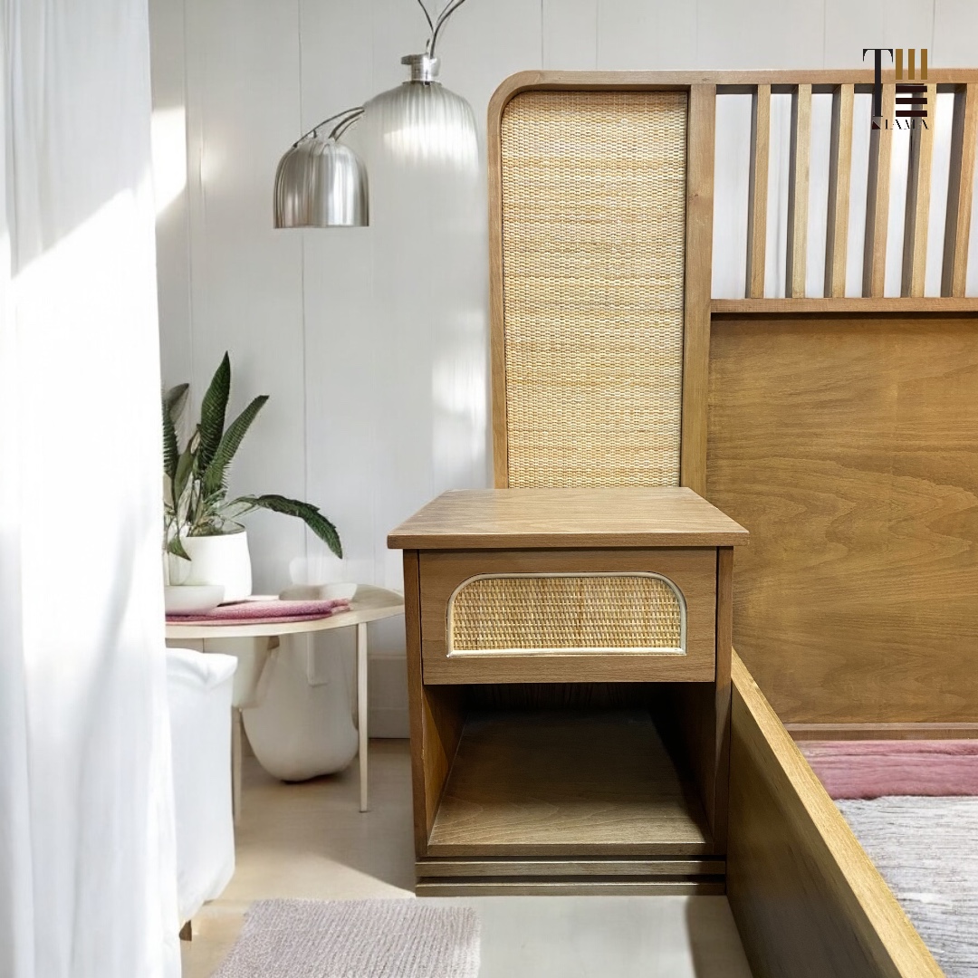 Coastal Bed — Bed platform: Massive Beech wood — Headboard: Massive Beech + Natural Indonesian rattan — 2