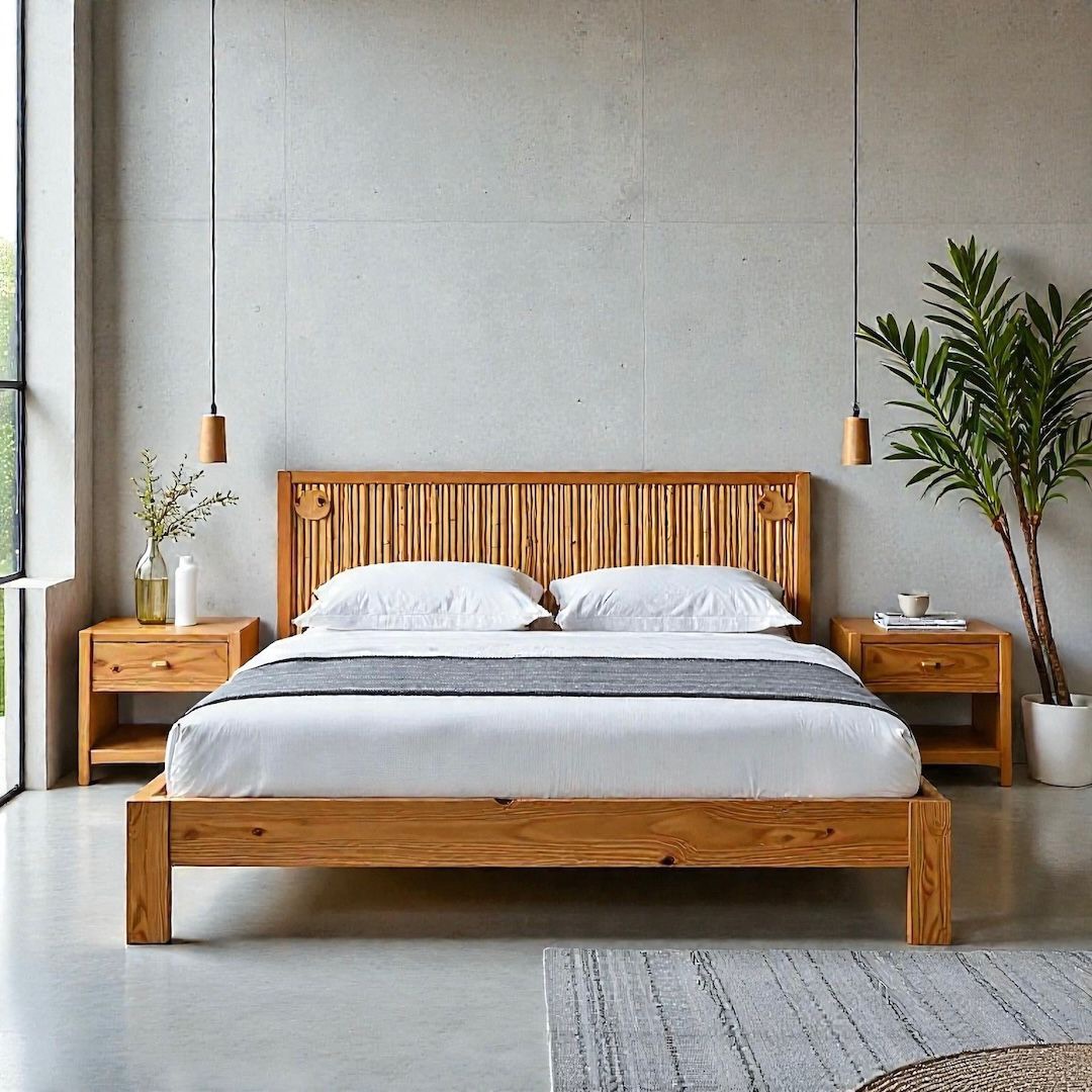 Costa Rica — Beds — Bed platform: Massive Pine wood — Headboard: Massive Pine + natural Bambo
