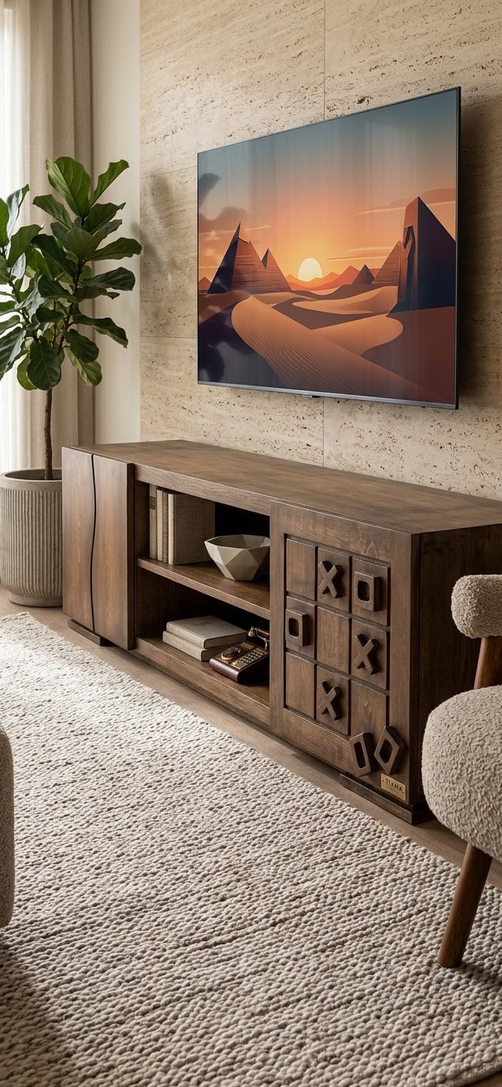 XO TV unit — Material: Natural Blockboard wood — Veneer: Natural Beech