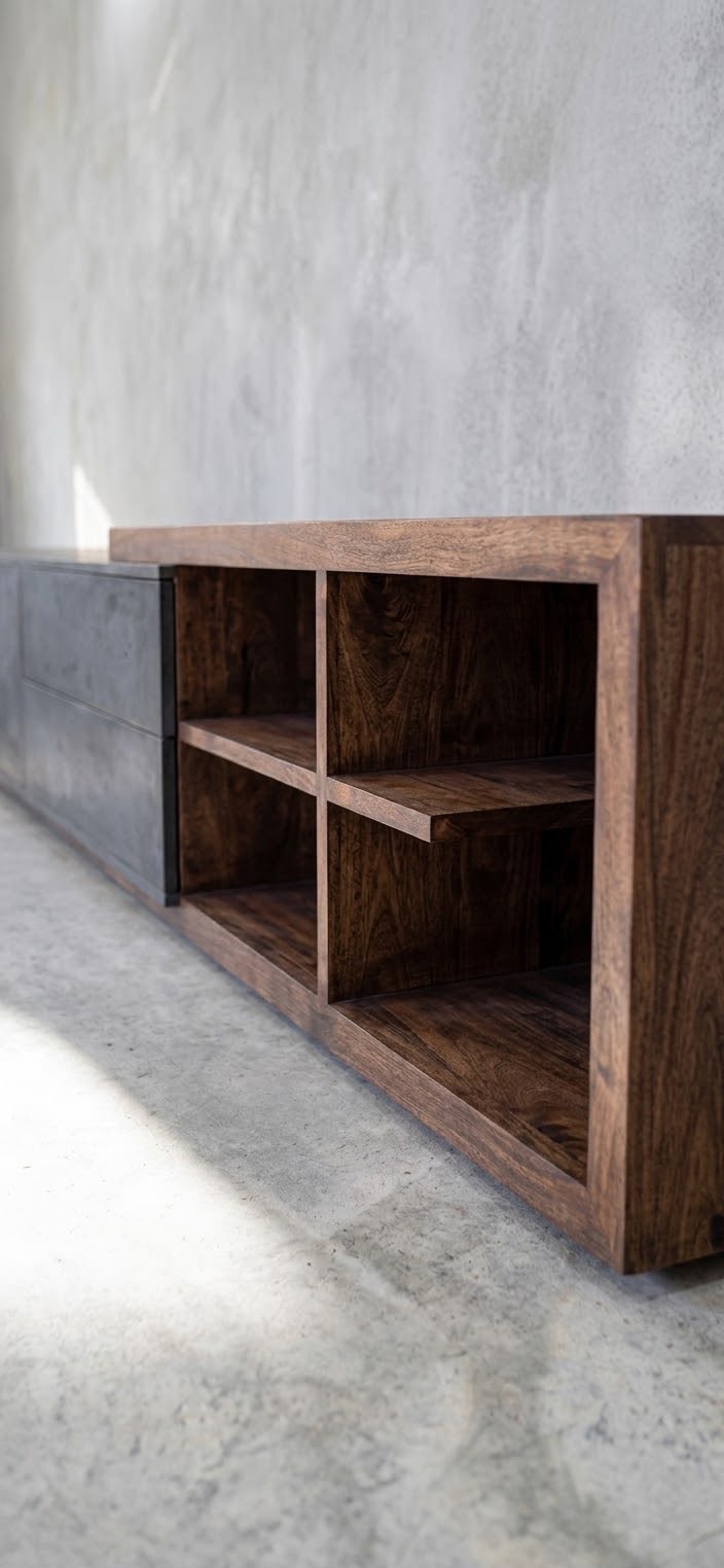 Black code TV unit — Material: Natural Blockboard Walnut veneer +HPL — Veneer: Walnut + HPL — 2