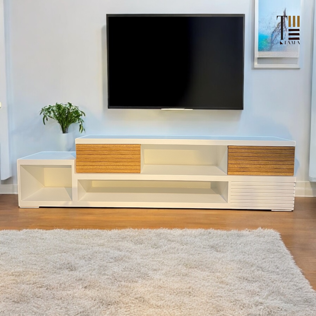 White Rock — TV units — Material: Massive Oak wood +Natural Blockboard — Veneer: Natural Oak Lacuired