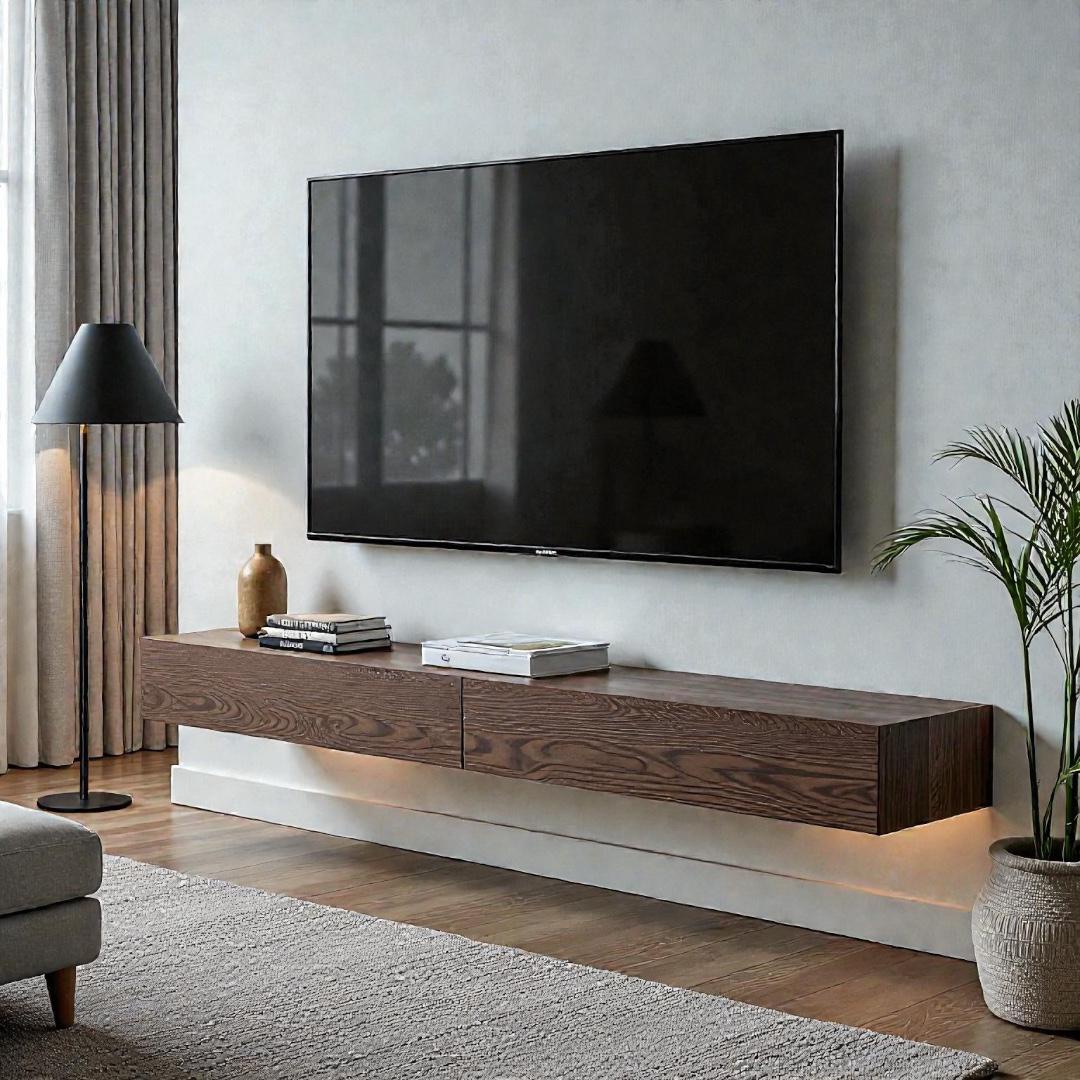 Floating TV Unit with LED — Material: Natural Blockboard — Veneer: Natural Oak